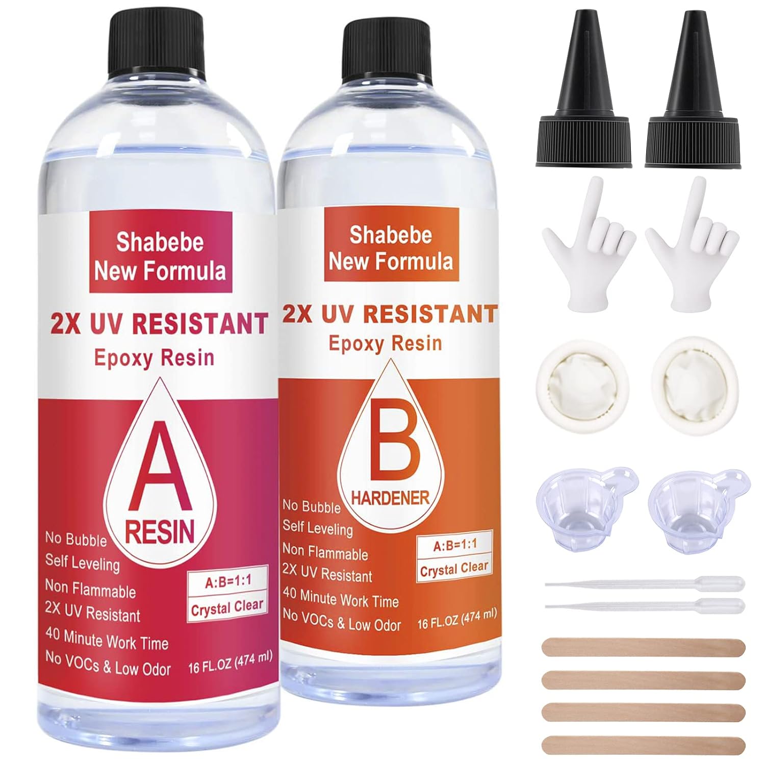 Epoxy Resin, Upgrade Formula 32OZ 2X UV Resistant Resin, Epoxy Casting and Coating Resin Kit with Sticks, Self Leveling Easy Mix for Art, Crafts, Jewelry Making, River Tables of Art Resin