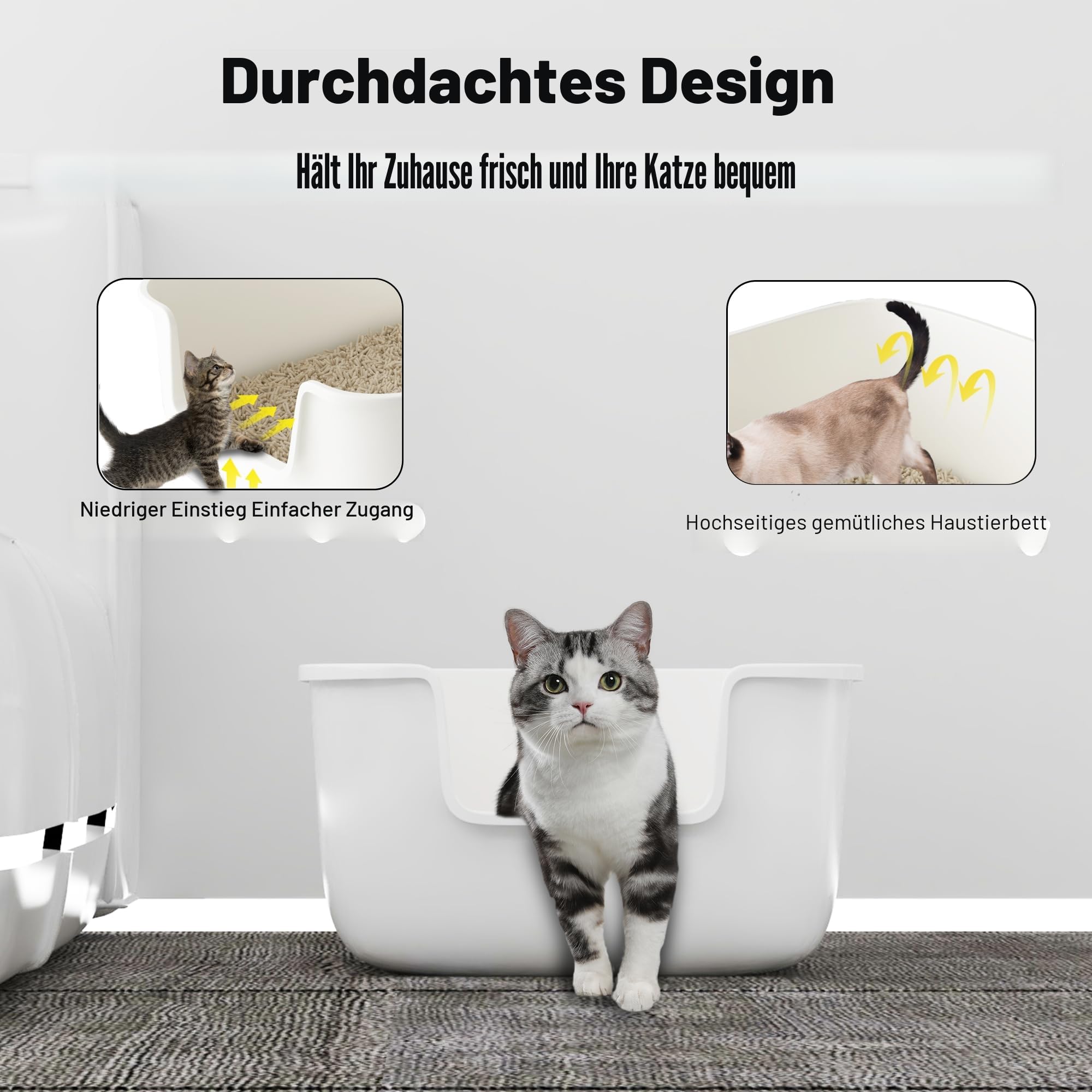 Suhaco Katzenklo Mit Hohem Rand Anti-Spritz Oben Einstieg 49 x 42 x 22 cm Leicht Zu Reinigen Katzentoilette Mit Niedrigem Einstieg Für Kleine Und Mittelgroße Katzen Toilette, Weiß M