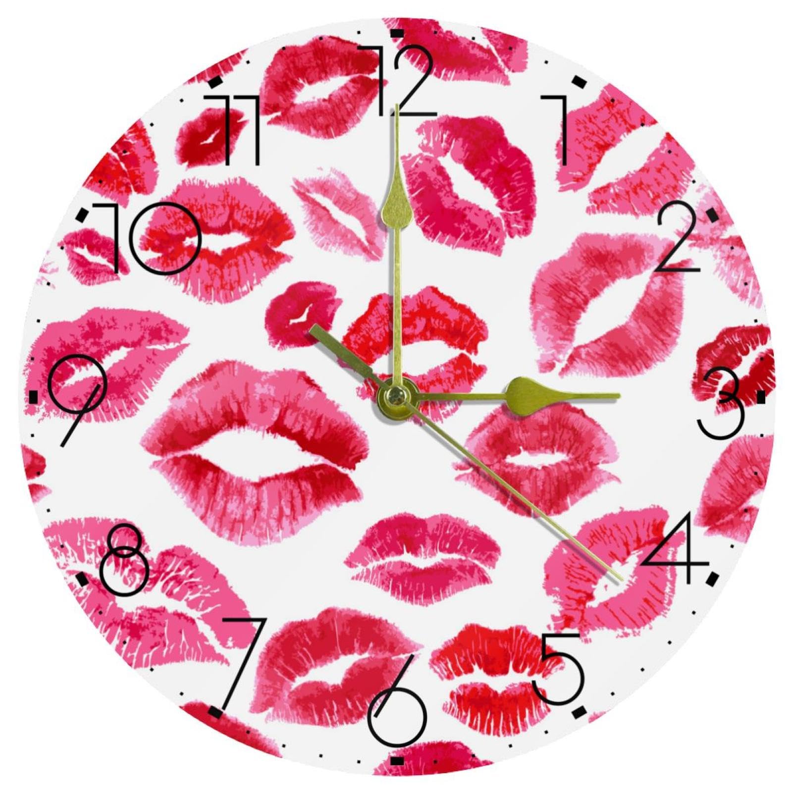 Horloge murale cuisine et salon au design moderne de lèvres rouges