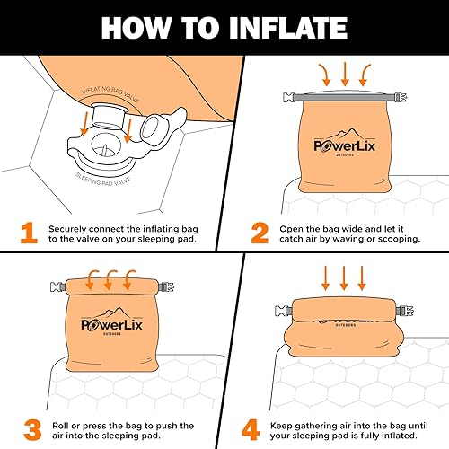 Vista 9 de Powerlix - Colchoneta inflable ultraligera y compacta con bolsa de inflado, bolsa de transporte y kit de reparación, ideal para acampar, mochilero