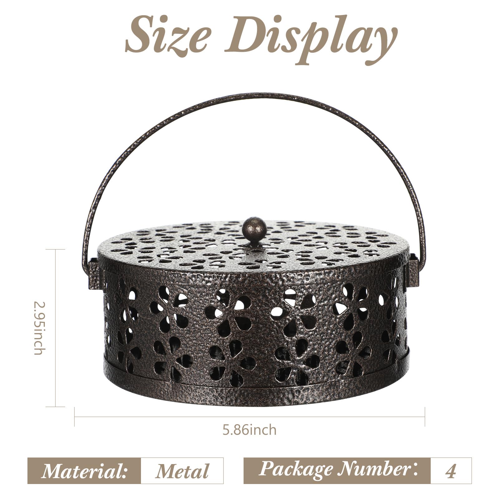 Lallisa 4 soportes de bobina retro de hierro para incienso, quemador de incienso portátil de larga duración para interiores y exteriores, colgar en el patio, 5.3 pulgadas de diámetro