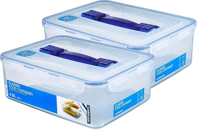 Lock&Lock 2er Set HPL880 Vorratsdosen mit Griff und Ablaufgitter 4,8 L (295 x 230 x 106 mm) – geeignete Dosen zum Einfrieren und Mikrowellenbenutzung