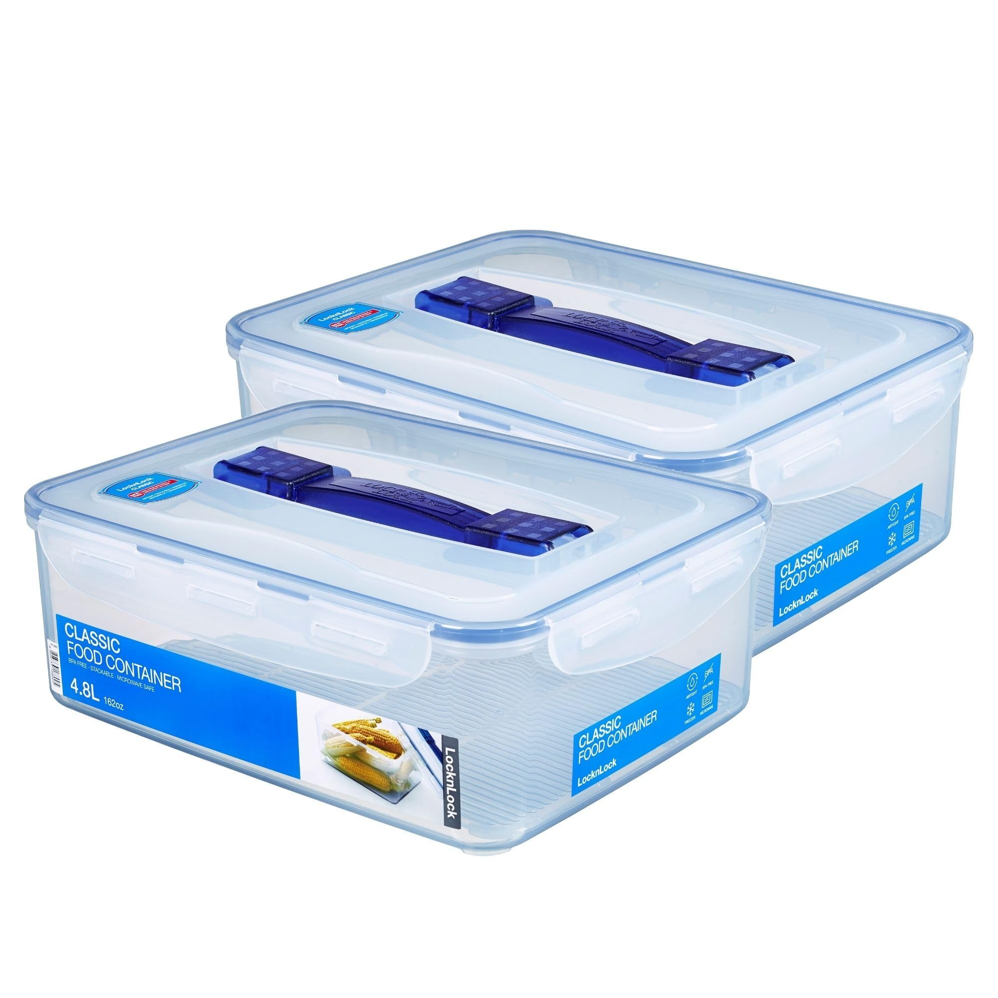 Lock&Lock 2er Set HPL880 Vorratsdosen mit Griff und Ablaufgitter 4,8 L (295 x 230 x 106 mm) - geeignete Dosen zum Einfrieren und Mikrowellenbenutzung