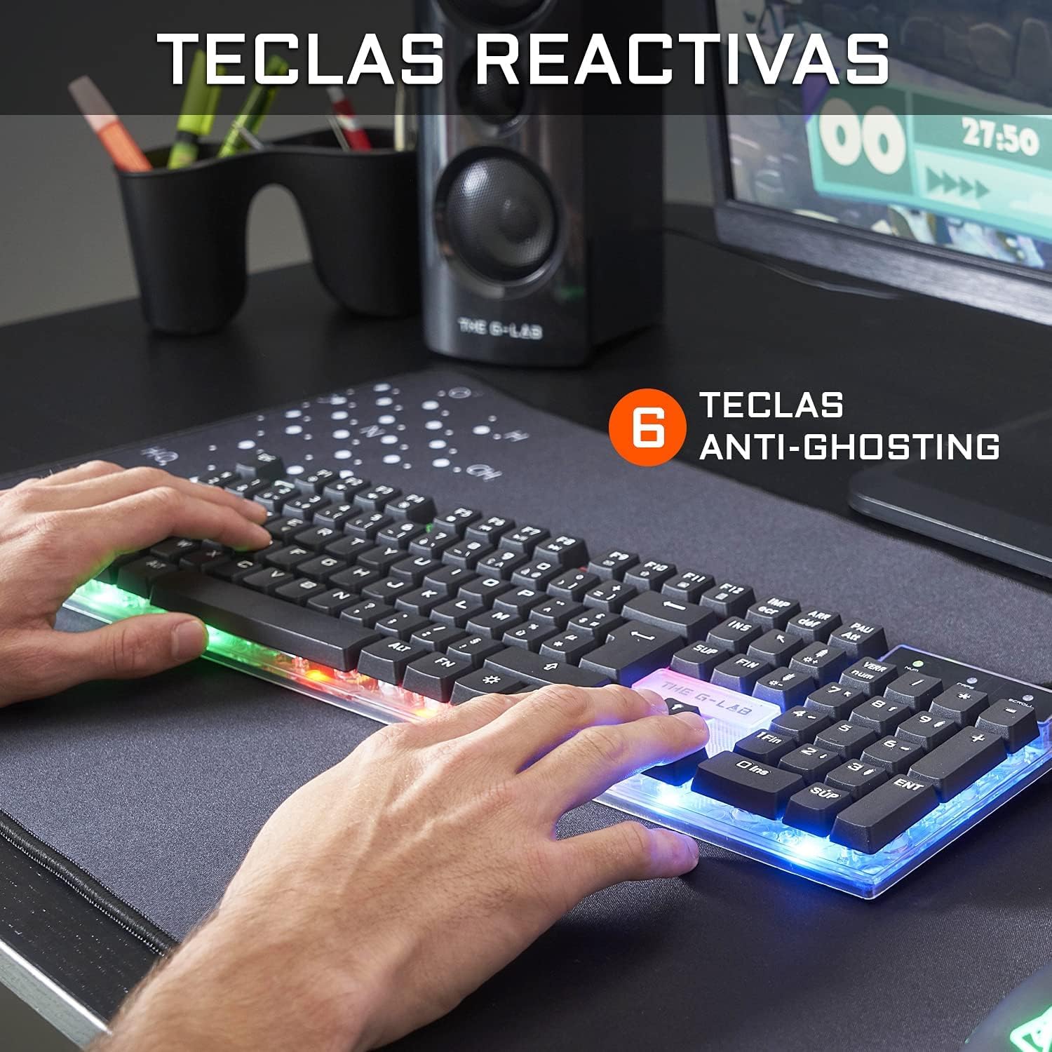 G-Lab Combo Yttrium - Pack Teclado y Raton Gaming, Combo 3 en 1 con Teclado Gaming QWERTY, 105 Teclas, Ratón Gamer 2600 dpi, Alfombrilla de ratón Gamer - PC/PS4/PS5 (Nueva versión)