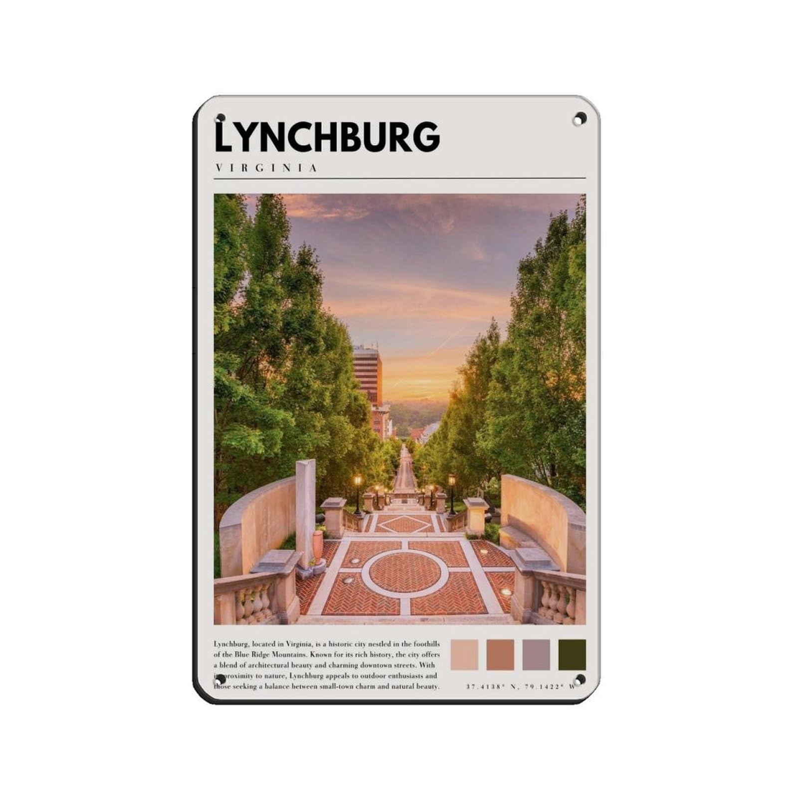 Lxwnze 20L X 30W Cm Lynchburg Virginia Poster Lynchburg Art Retro Poster Metal Tin Sign Chic Art Retro Iron Painting Bar People Cave Cafe Family Garage Poster Wall Decoration 8X12inch(20X30cm)
