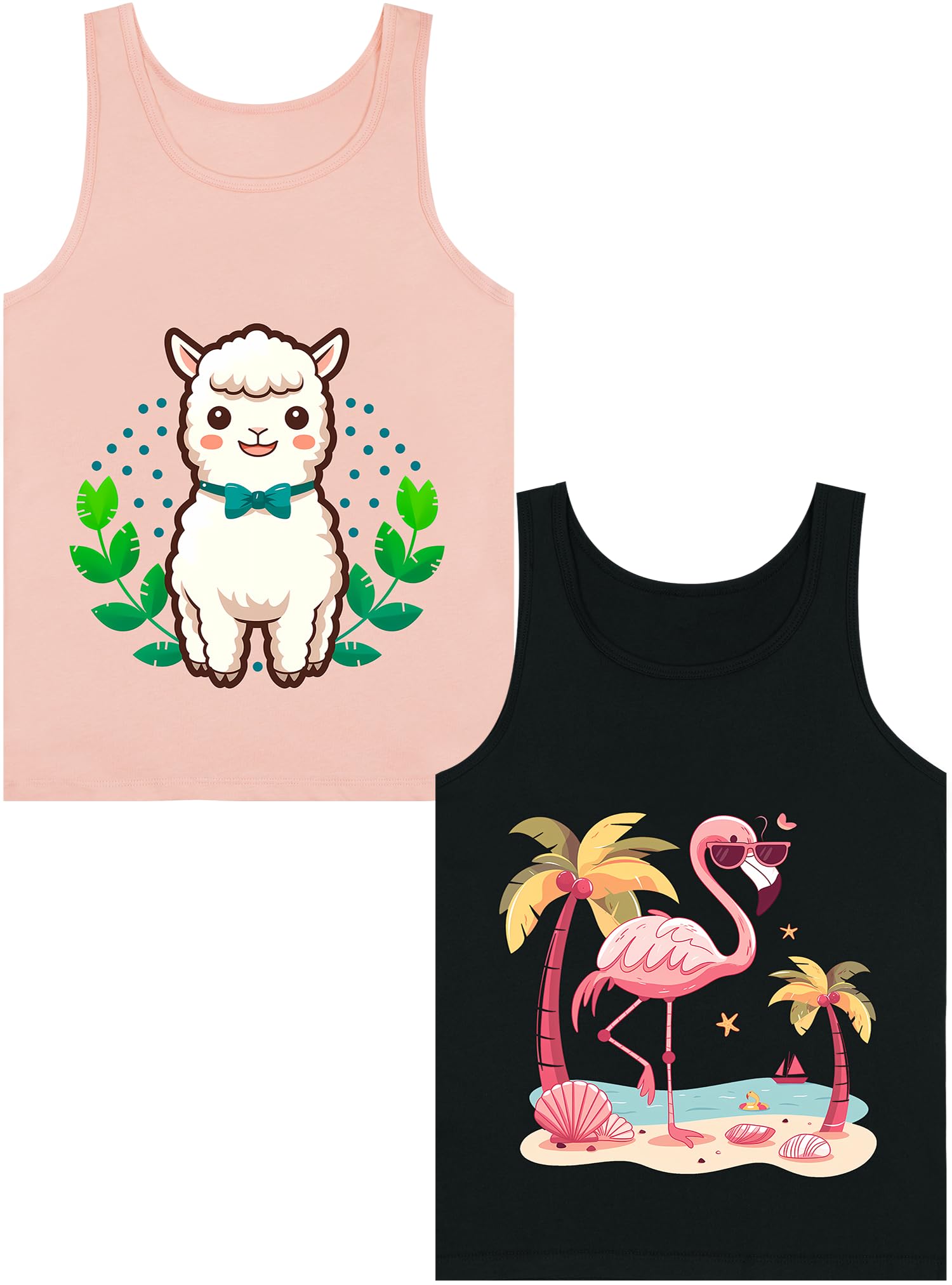 Girls Tank Tops Soft Pure Combed Cotton Tagless Cute Design 2-Pack 2T-16Y