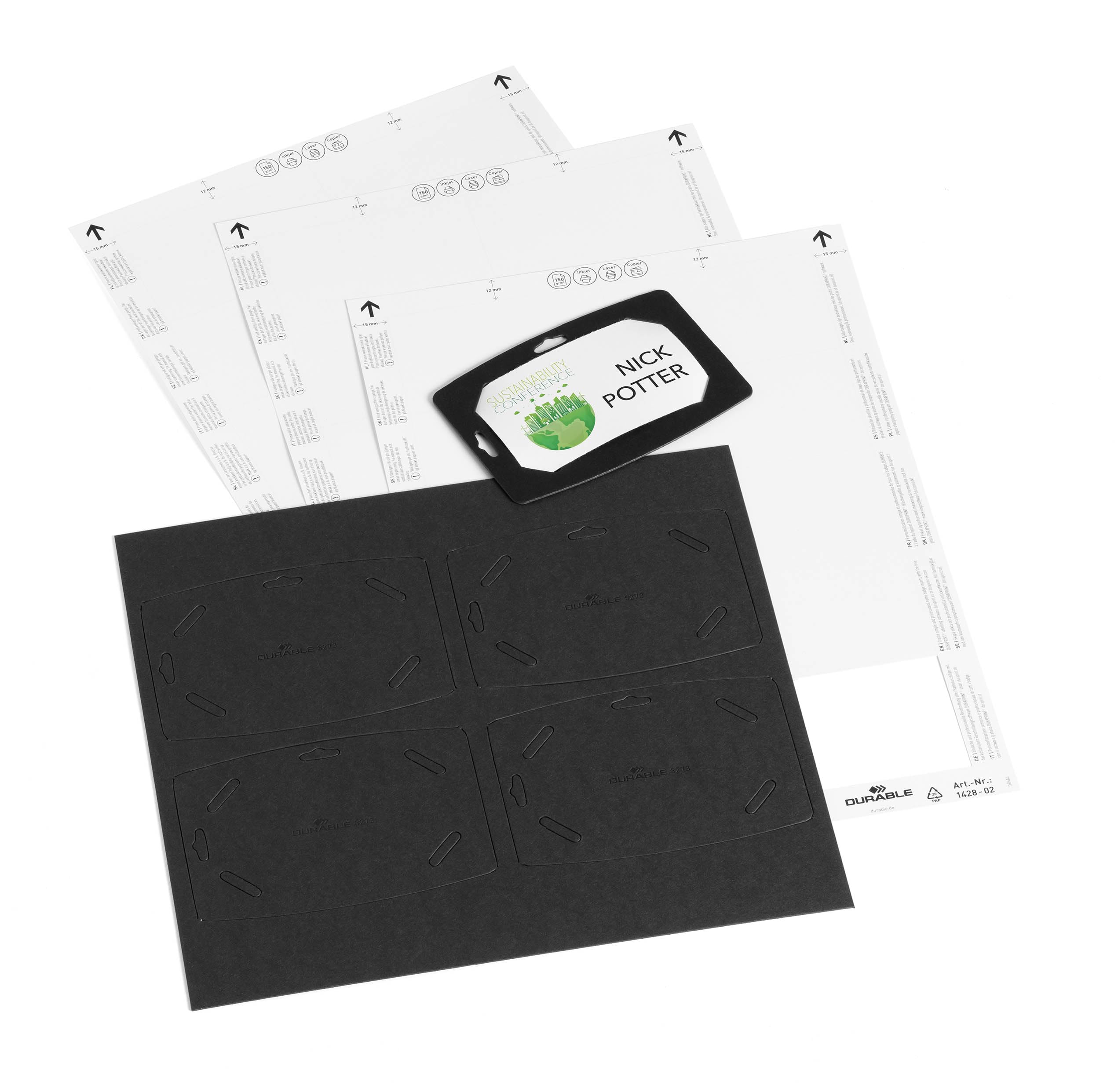Durable Name Badge 54x90mm, Made of Recycled Paper and is 100 Percent Recyclable, with Euro Punching, Pack of 20 Name Tags - Image 3