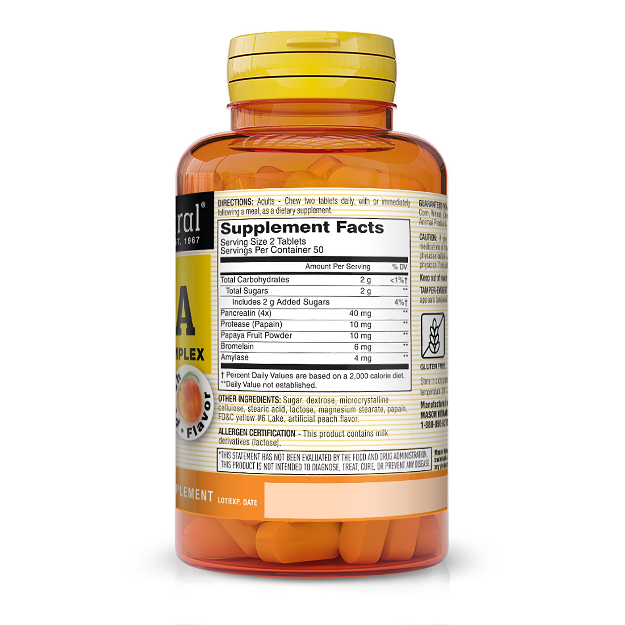 MASON NATURAL Papaya Digestive Enzyme Complex, Healthy Digestive Function, Promotes Nutrient Absorption, Peach Flavor, 100 Chewables (Pack of 3) — Amazon image 2