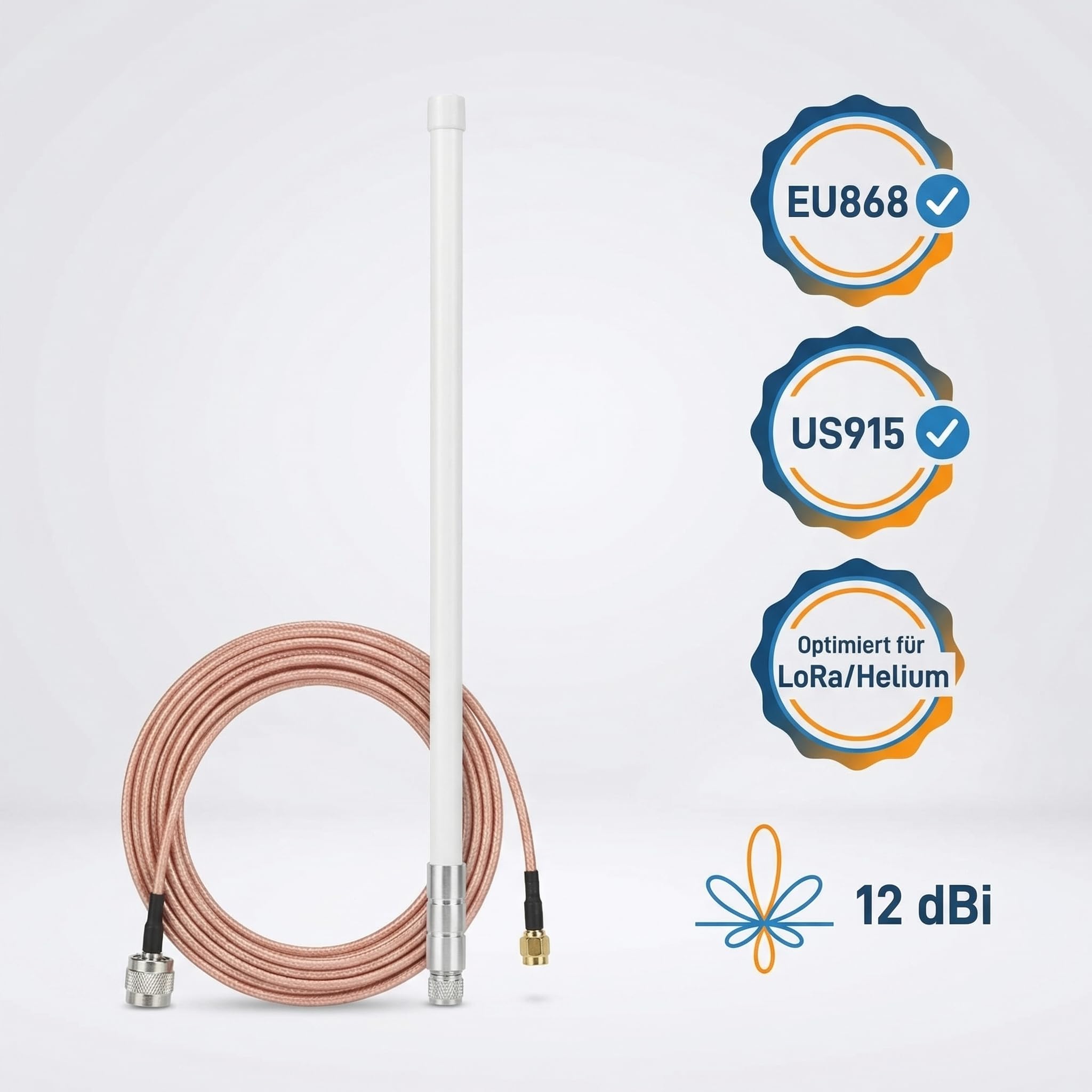 Outdoor Fiberglas Antenne, LoRa Helium Miner Outdoor, 12 Dbi RAK Wireless Antenne Helium, für Sensecap EU868 US915, N-Typ-Stecker