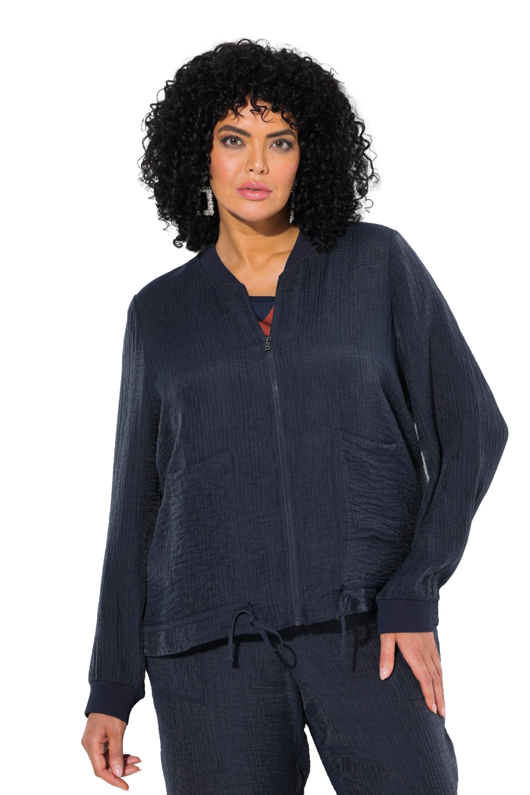 Ulla Popken Damen große Größen Übergrößen Plus Size Blouson, Tunnelzug, Collegekragen, Lyocell-Mix 840538