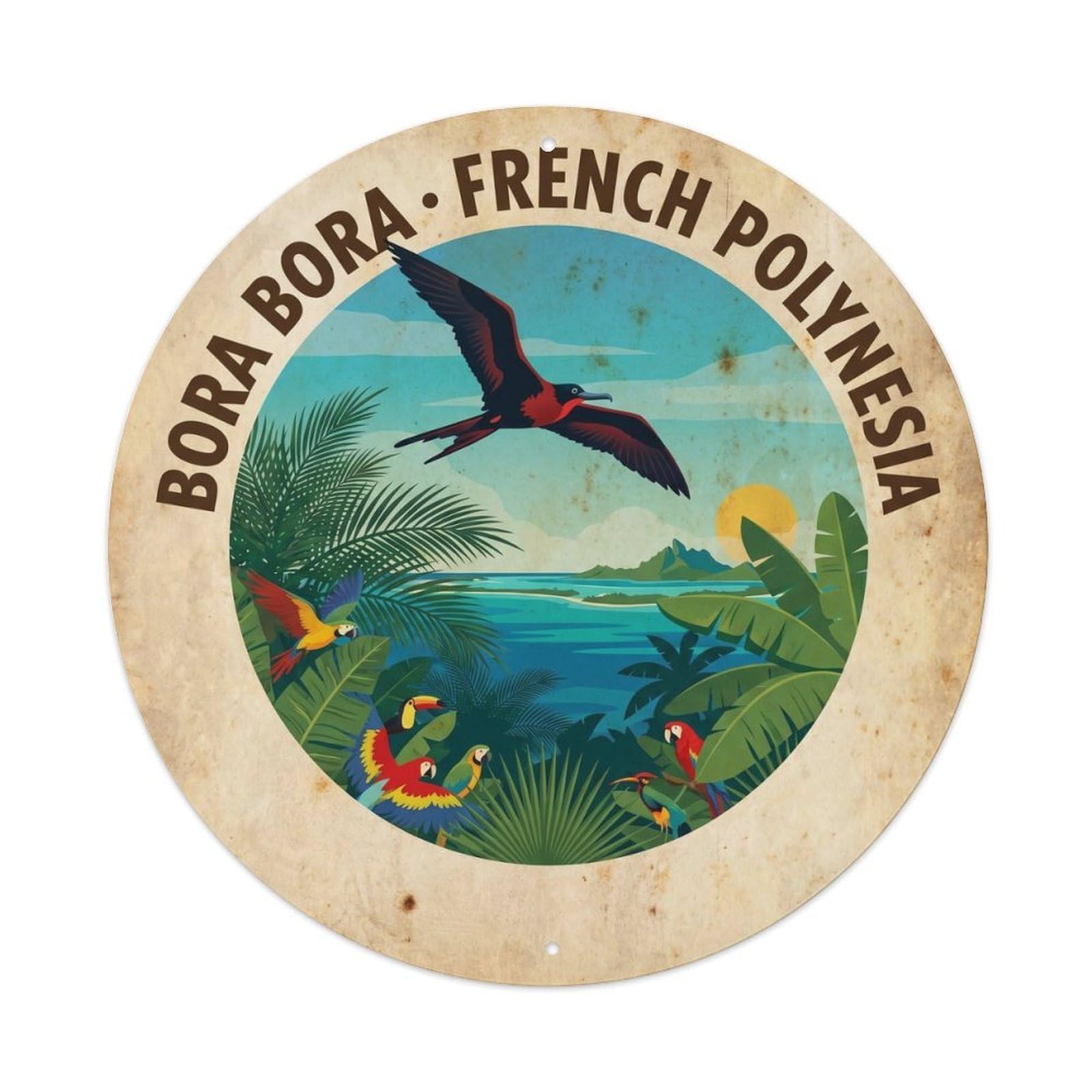 Olyhtr 8X8inch Classic Style Borabora Tropical Birds Foliage Vintage Island Metal Tin Sign