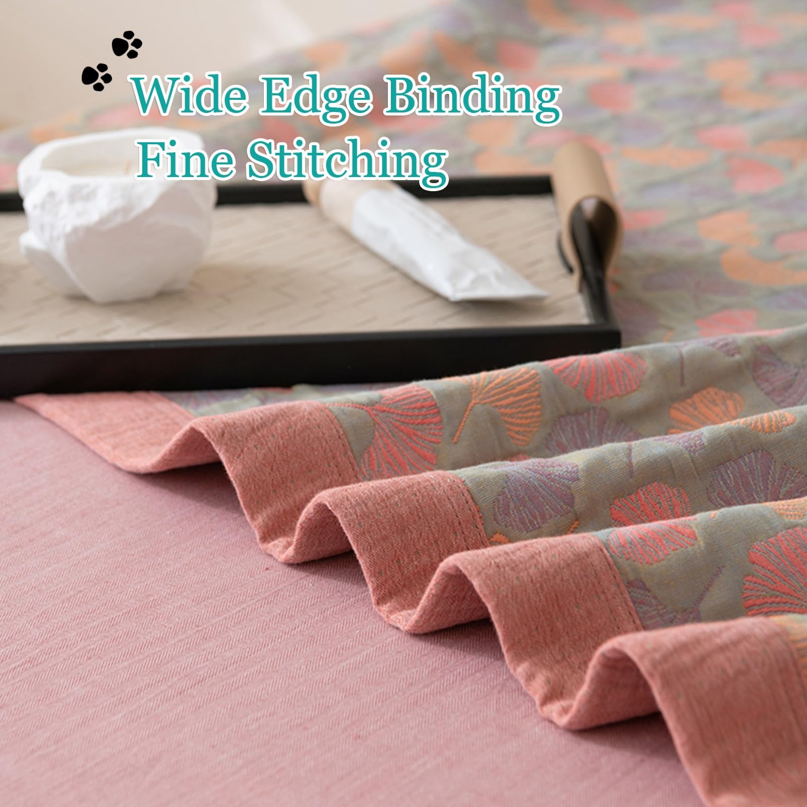 EdredóN Reversible de Hojas de Ginkgo, Colcha de Muselina de AlgodóN con Hojas de Ginkgo Suave Y Transpirable Juego de Ropa de Cama de 3 Piezas Manta Lavable A MáQuina(E,150 * 240cm/59 * 94")