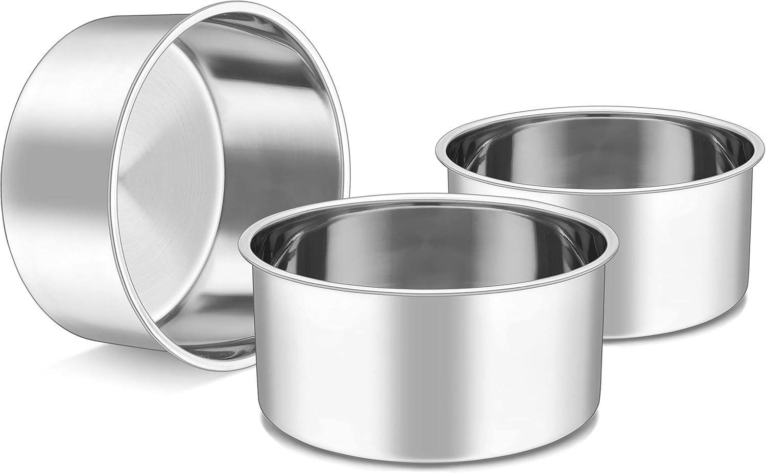 Herogo 6'' x 3'' Deep Cake Pan Set of 3, Stainless Steel 6 Inch Round Baking Pan, for Layer Birthday Wedding Christmas Cakes, Mirror Finish & Healthy, Deep Side & Oven Safe