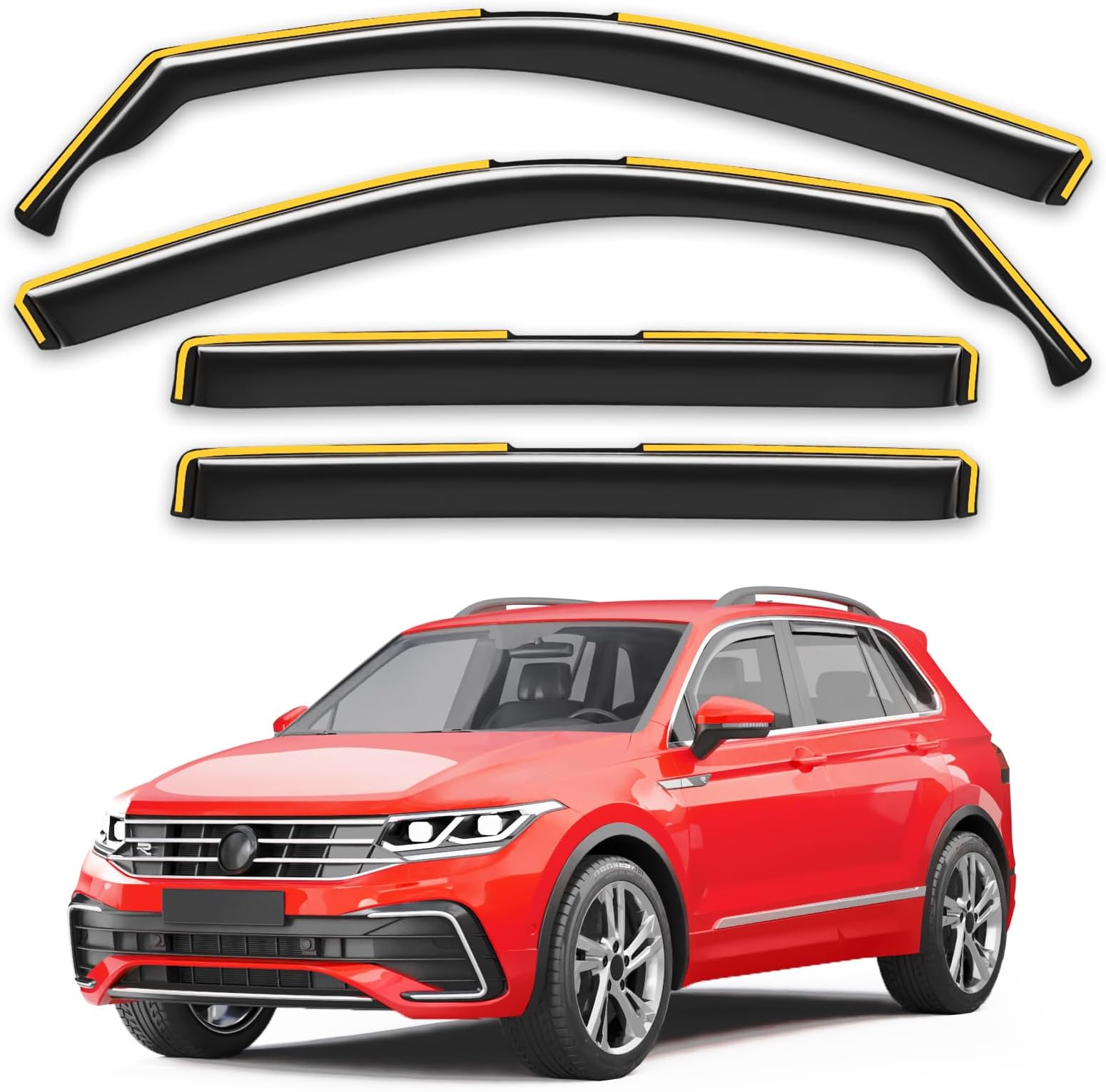 VW Tiguan Rain Guards for 2018-2024 Volkswagen Tiguan | in-Channel Window Deflectors |Rain Protection + Ventilation Easy Install | Extra-Durable Polycarbonate | 4-Piece Set