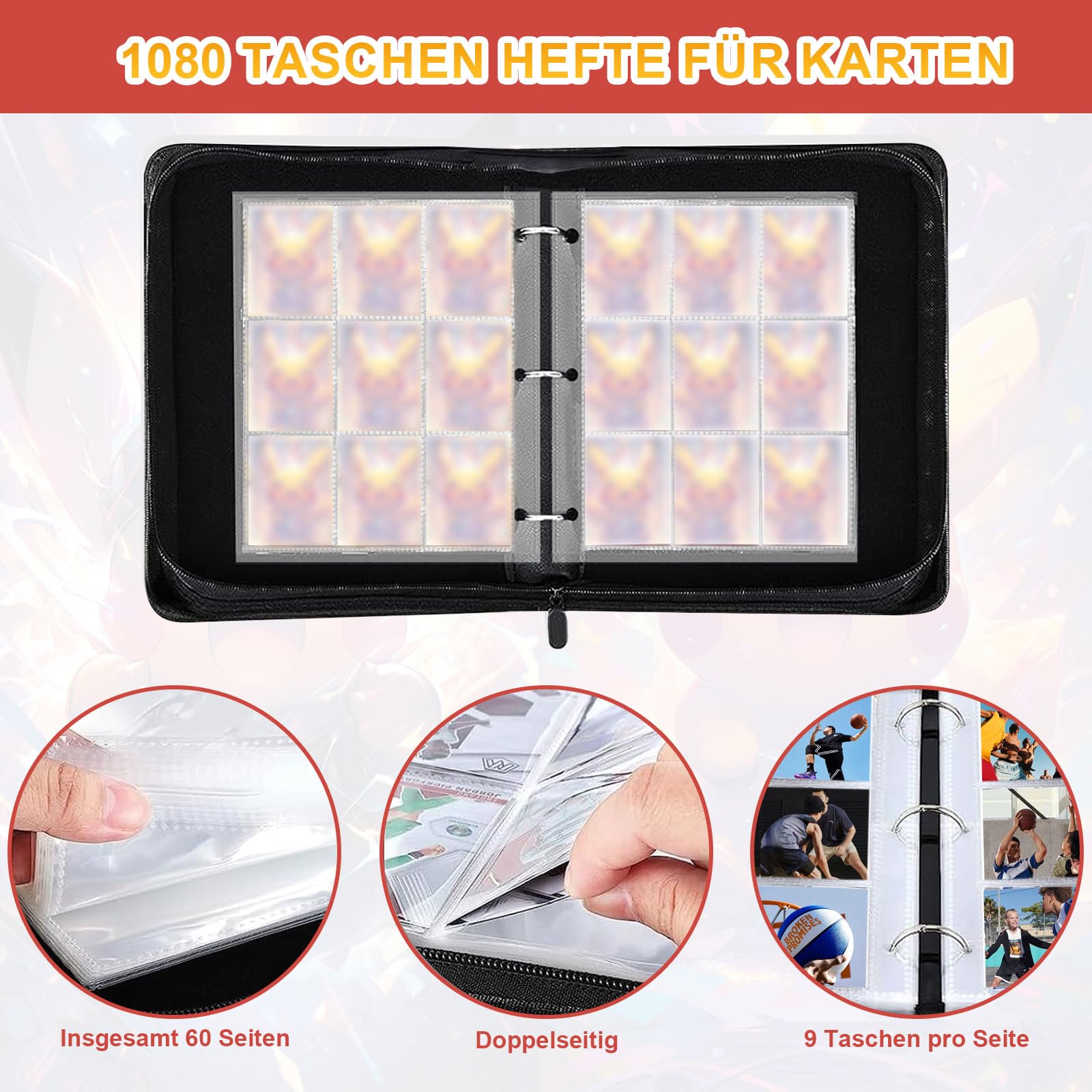 Classeur De Cartes Senbeeda 360 Pochettes – 20 Pages, 9 Poches Par Page, Imperméable, Rangement Latéral, Pour Cartes Standard, étui Noir, 30,5 X 24,5 Cm