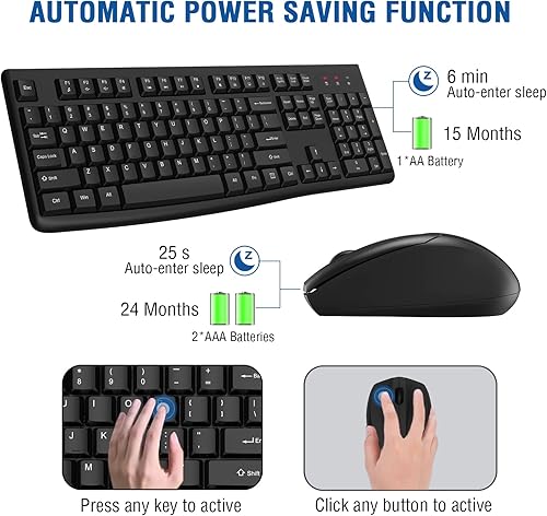 Miniatura 5 de EDJO - Combo de teclado y mouse inalámbricos, teclado inalámbrico USB de tamaño completo de 2.4 GHz y mouse óptico inalámbrico para Windows, Mac,