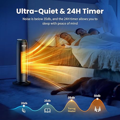 Miniatura 6 de Terrug Calentadores de espacio para uso en interiores, calentador de cerámica de calentamiento rápido de 22 pulgadas y 1500 W para sala grande,