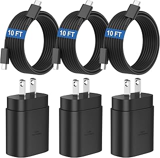 Fast Charger Type C 25W Android Phone Charger USB C Block with 10 FT C to C Type Fast Charging Cable for Samsung Galaxy S23 Ultra/S23/S23+/S22/S22 Ultra/S22+/S21/S20/Note 10/20, Z Fold/Flip, 3Pack