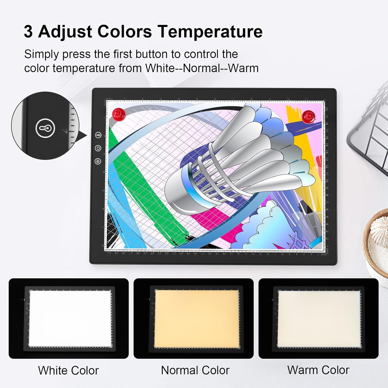 XVV Rechargeable A4 Light Pad,LED Tracing Light Board with Stand,2 Magnets, 3 Color Modes and 8 Levels of Brightness Adjustable Copy Board for Drawing, Diamond Art, Sketching, Tracing and Animation