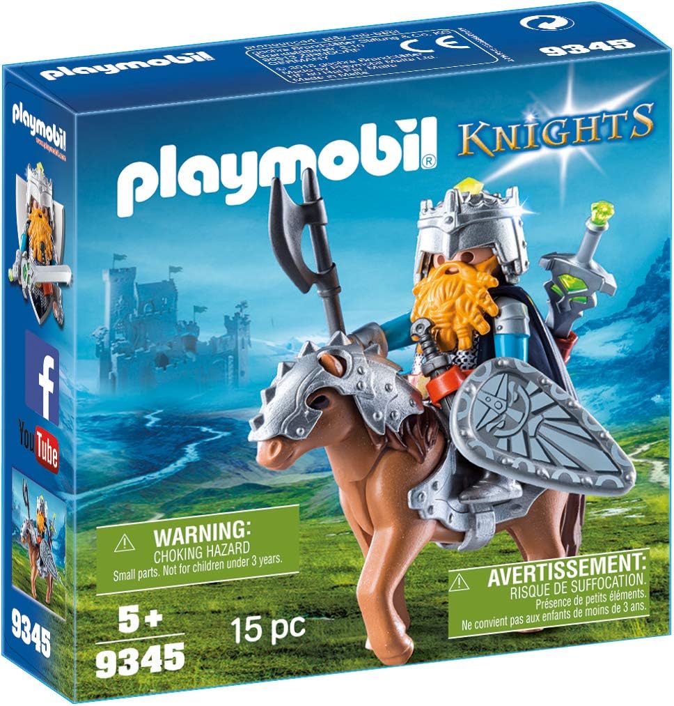 Playmobil 9345 Knights Dwarf Fighter with Pony with Removable Armour, Fun Imaginative Role-Play, PlaySets Suitable for Children Ages 4+