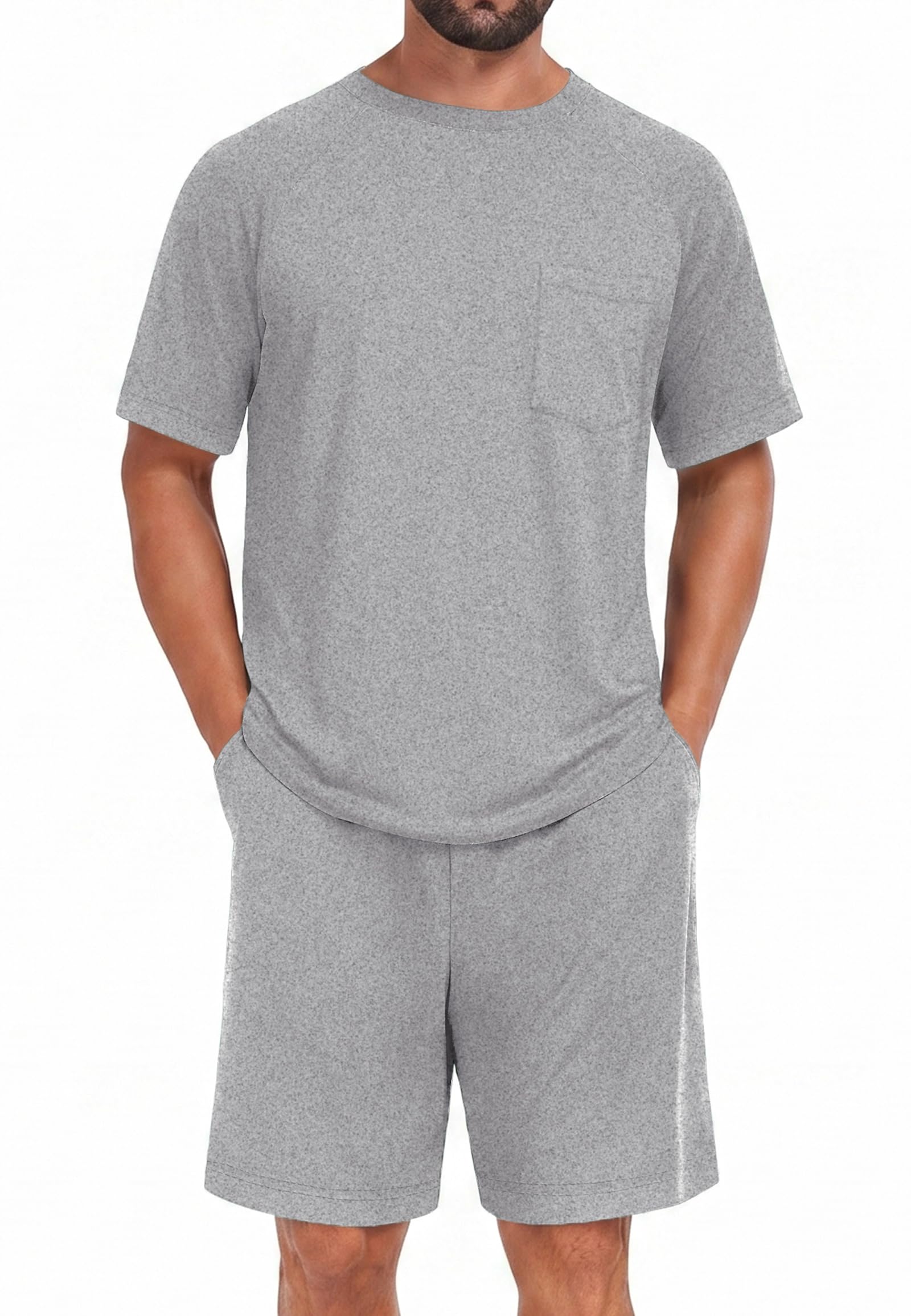 Mens Pajamas Set Shirt and Shorts Lightweight Summer Sleepwear