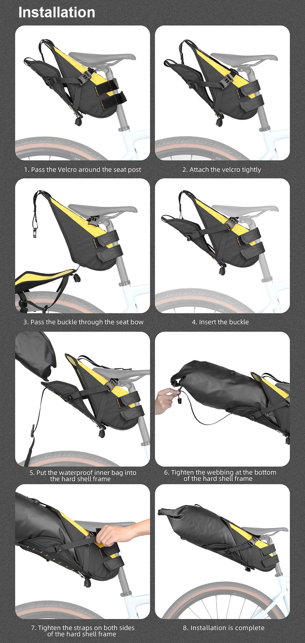 Rhinowalk Bike Saddle Bag Bicycle Saddle Pannier 14L Waterproof Storage Pouch Rear Rack Luggage Carrier Quick-Fit with Hardshell Frame & Interior (Black)