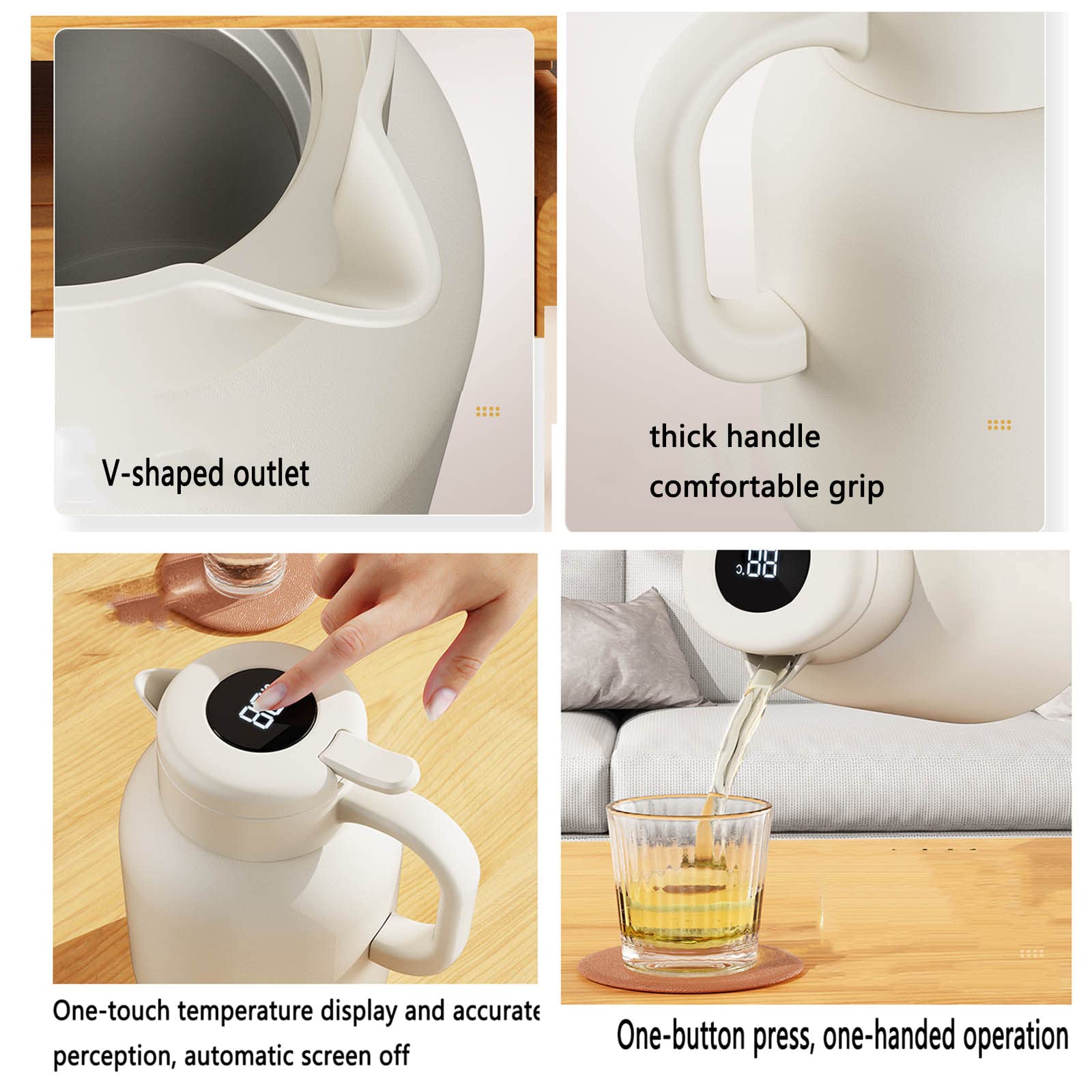 Mug Isotherme Gourde Gourde Isotherme Bouteille Isotherme Flasques Inox Café Sport Carafe Séparation Du Thé Ménager (1L,White)