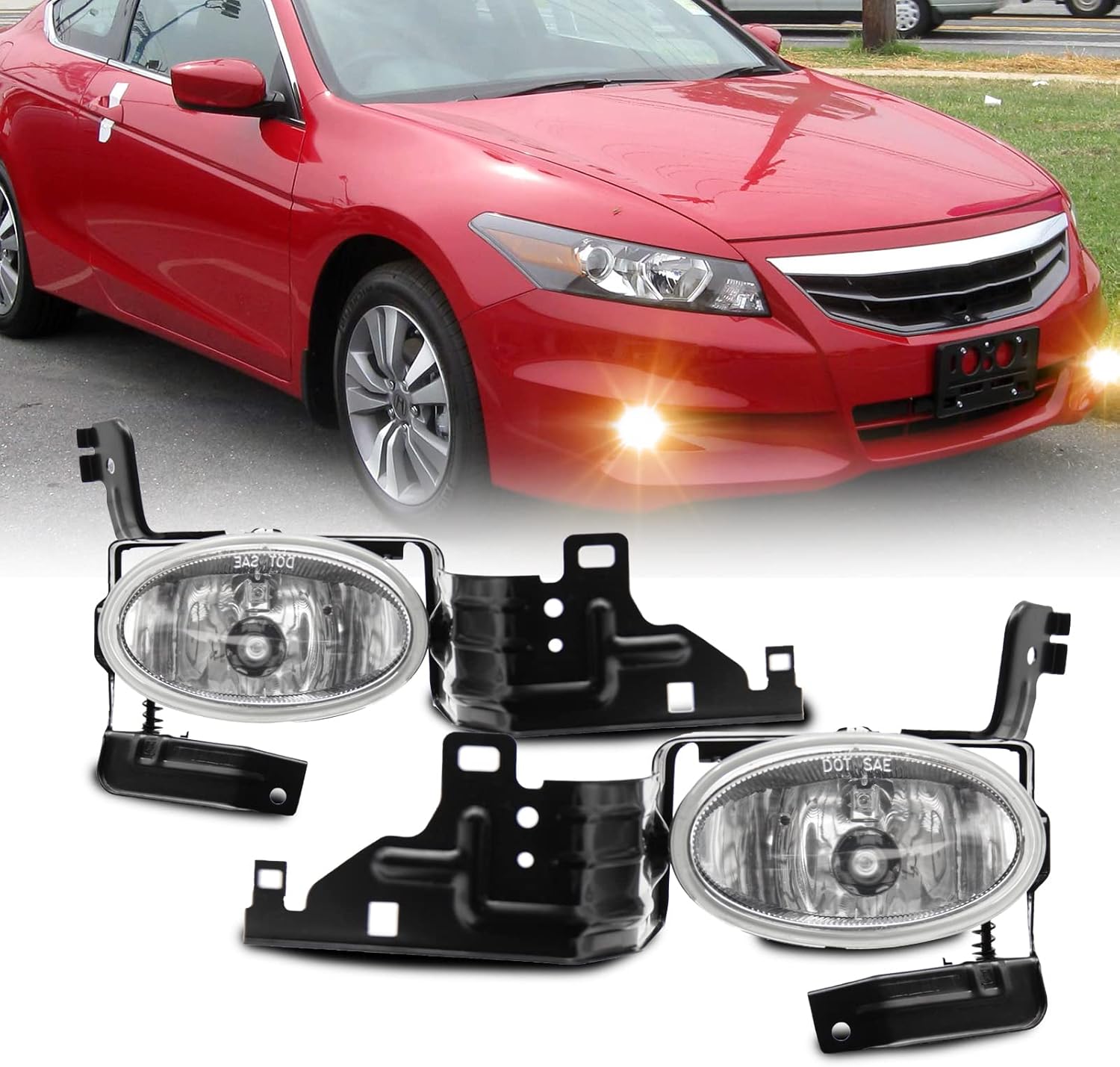 Fog Lights Assembly Replacement For 2011-2012 Honda Accord EX EX-L HFP LX SE Sedan 4 Door with H11 12V 55W Halogen Bulbs Included Switch And Wiring Kit(Clear Lens)