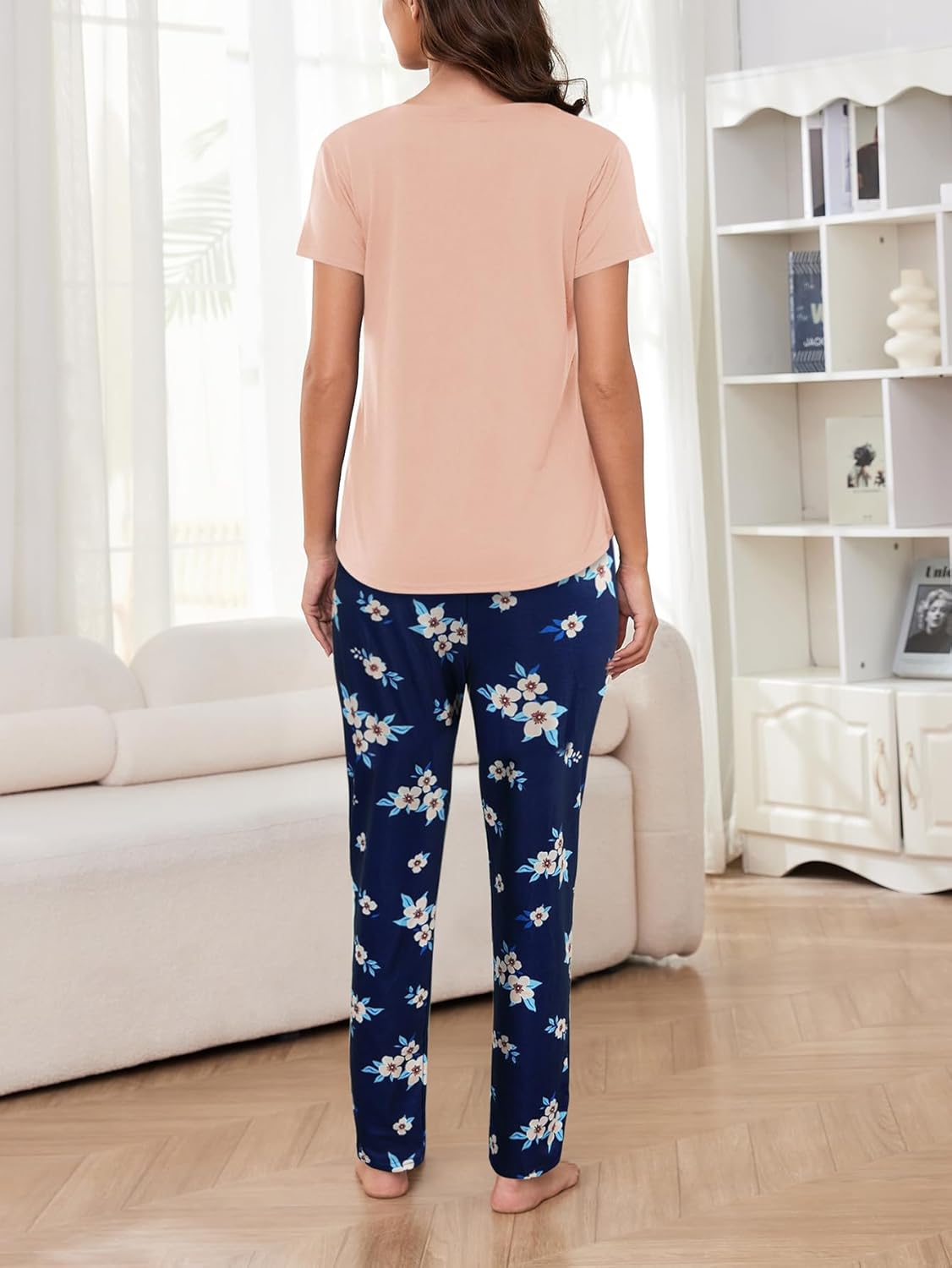 HONG HUI 2 Pack Womens Pajama Sets Short Sleeve with Long Pajama Pant Set Soft Sleepwear Printed Pj Lounge Sets S-XXXL - Image 2