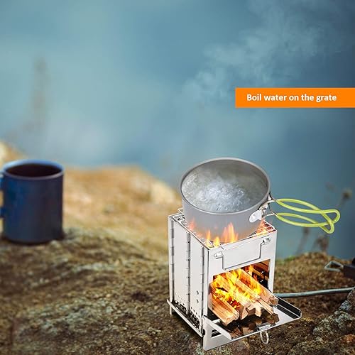 Miniatura 6 de Solo fuego de acero inoxidable plegable estufa de estufa de leña con bolsa de transporte Accesorios de cocina al aire libre para picnic barbacoa