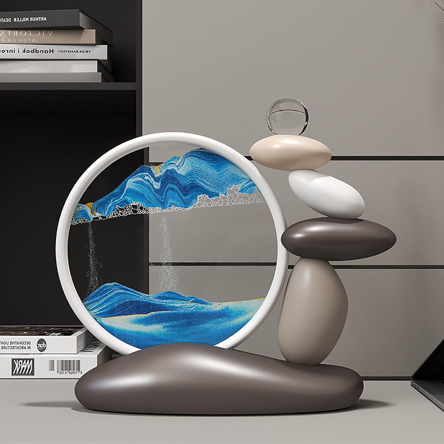 Moving Sand Art Liquid in Motion 10'' Home Decor Large Dynamic 3D Deep Sea Sand Painting Ornaments Moving Sand Art Picture Sand Art for Office, Bedroom(F)