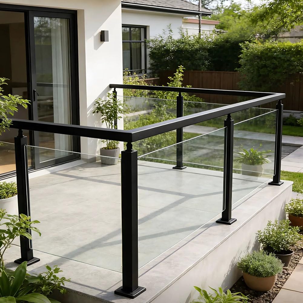 Geländerpfosten aus Aluminiumlegierung für Balkon- und Poolgeländer, mit flachen, verstellbaren 270°-Winkelhalterungen (Endpfosten, 85 cm/33,5 Zoll).