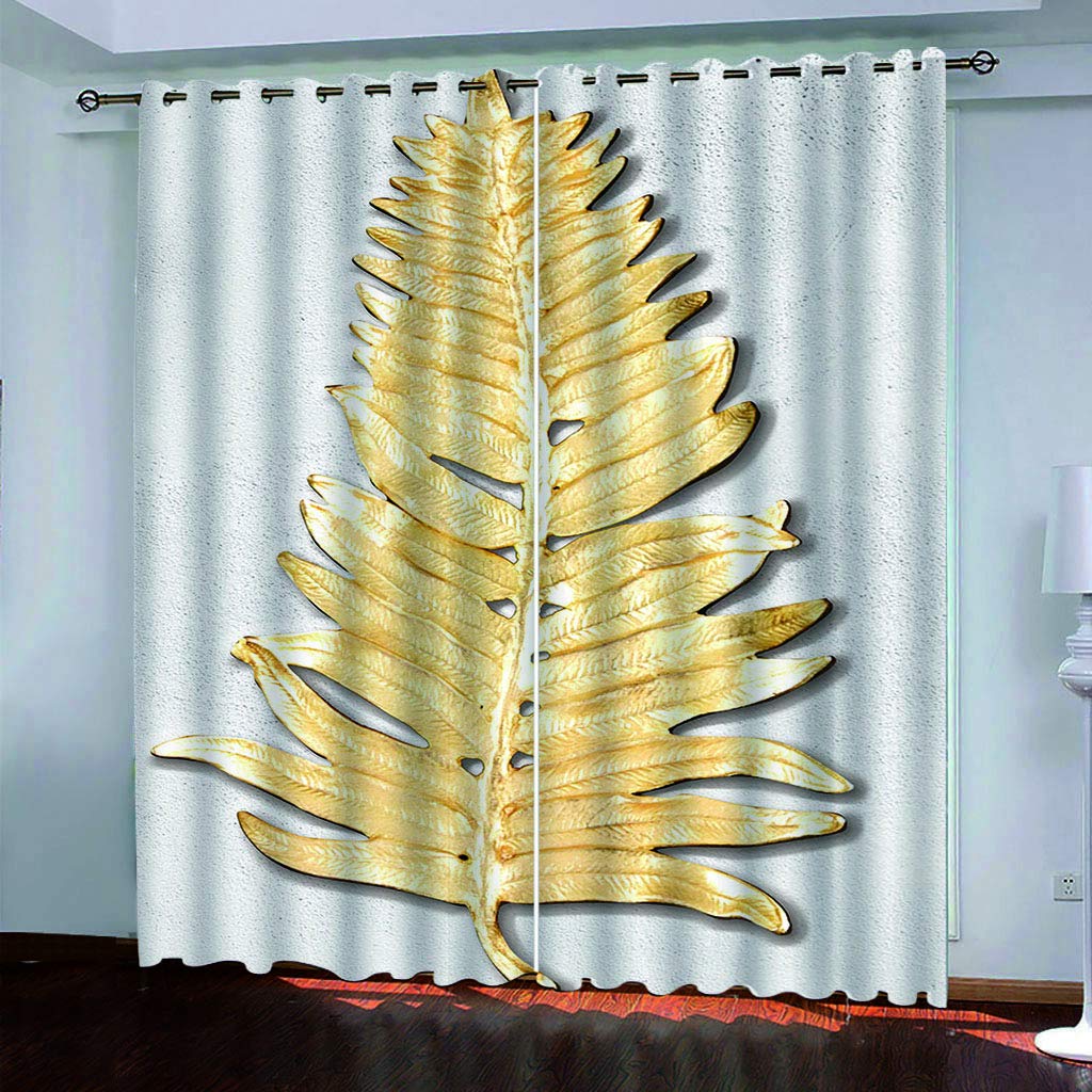 Maynuo Girls Golden Curtains For Bedroom 3D Leaves Eyelet Top Curtain For 62X78inch Kids Window Treatments For Home Decoration Thermal