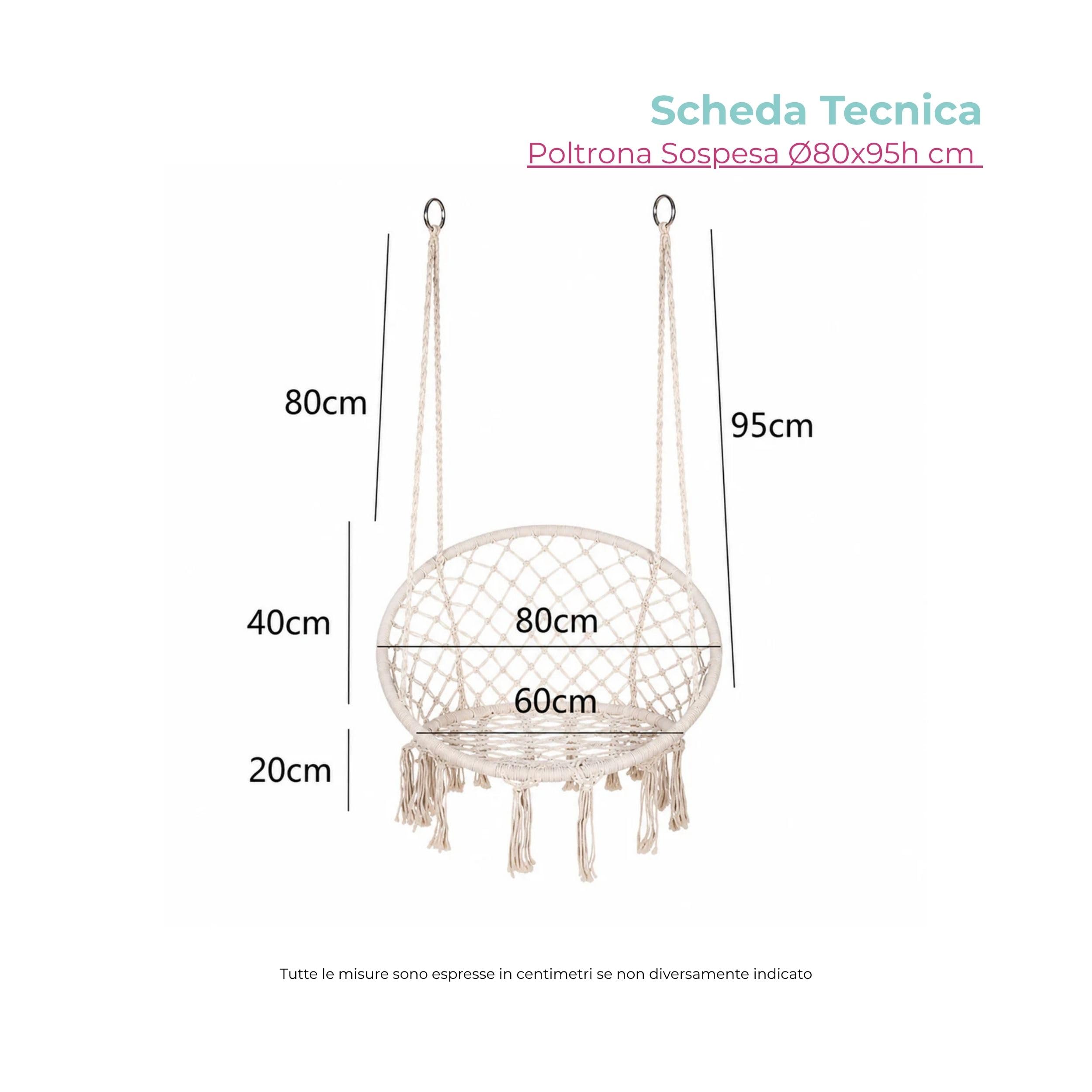 Viron Poltrona Sospesa Da Esterno Ø80x95h cm Dondolo Da Giardino In Corda Di Cotone Intrecciato Bianco