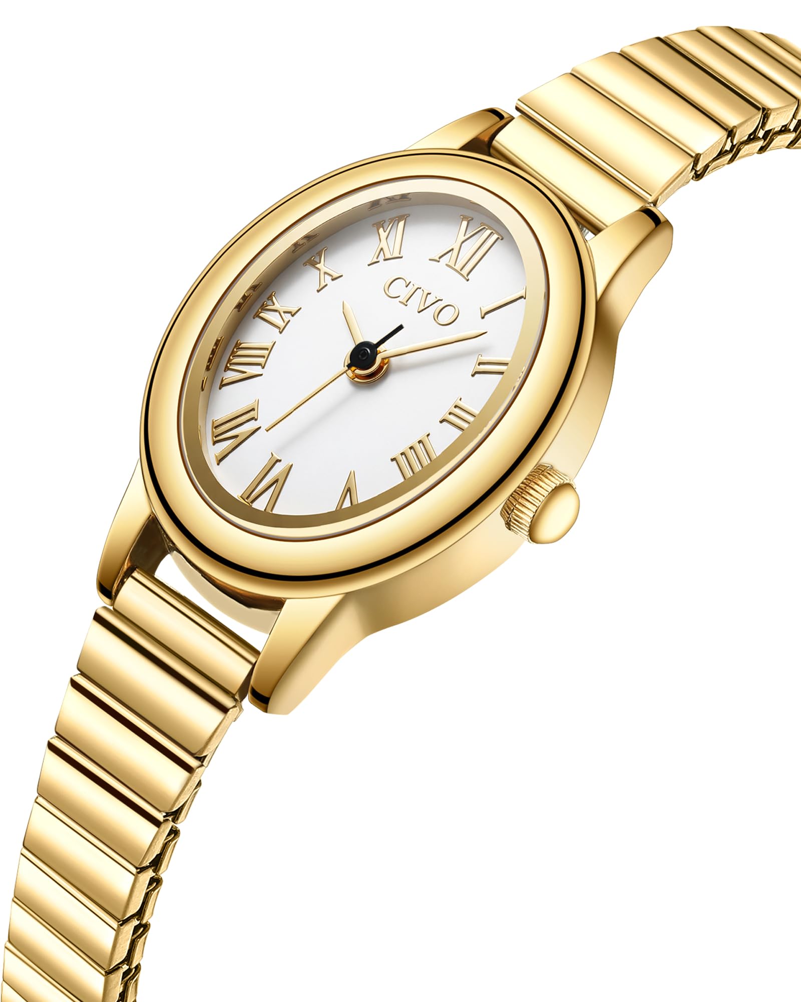 CIVO Vintage Armbanduhr Damen Kleine: Oval Gehäuse Römisches Zifferblatt Analoge mit Elastisches Armband - Zarte Gold Silber Damenuhr Geschenke zum Jahrestag Valentinstag 2 Größen (M/L)