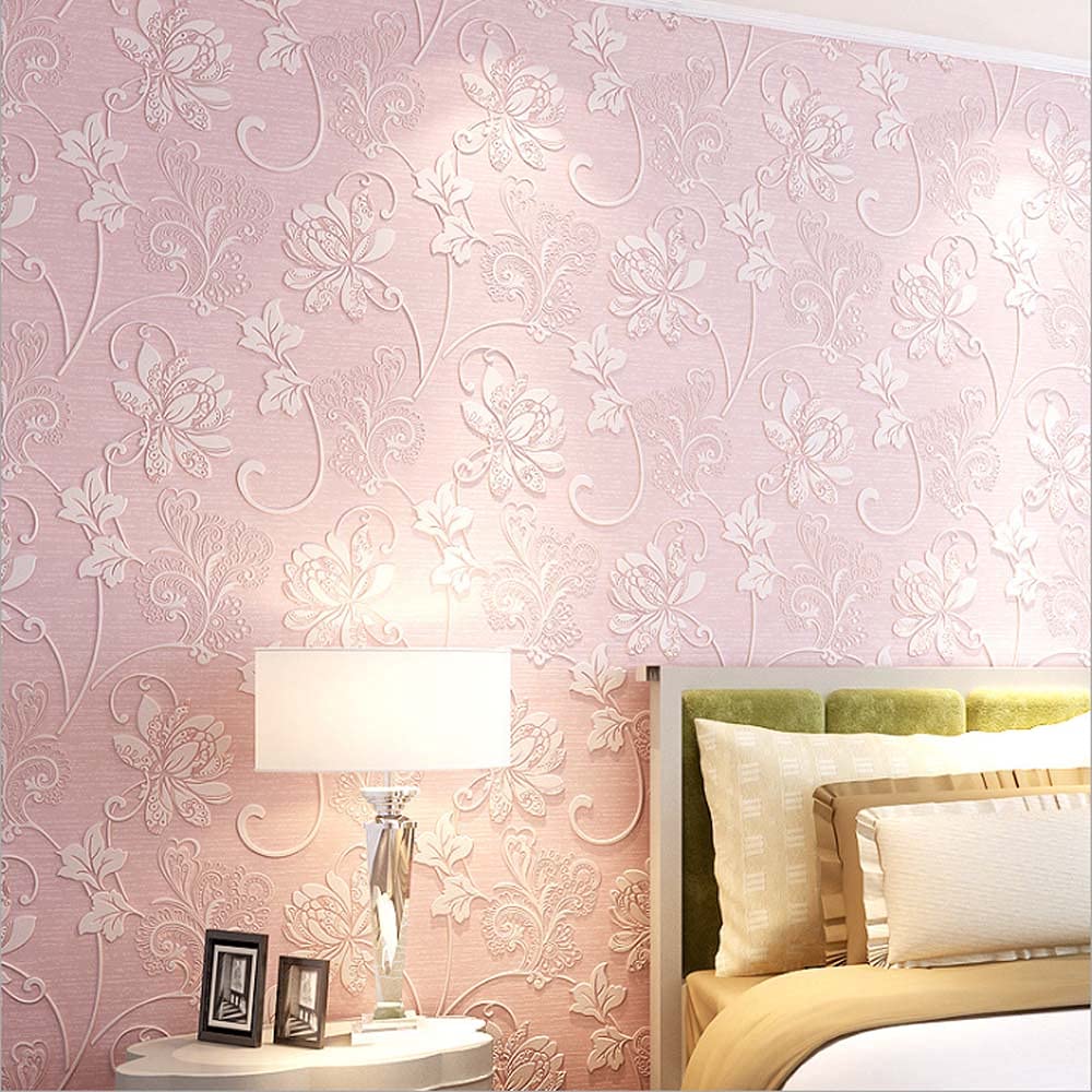 Papier peint intissé motif fleurs relief 3D salon de style rustique