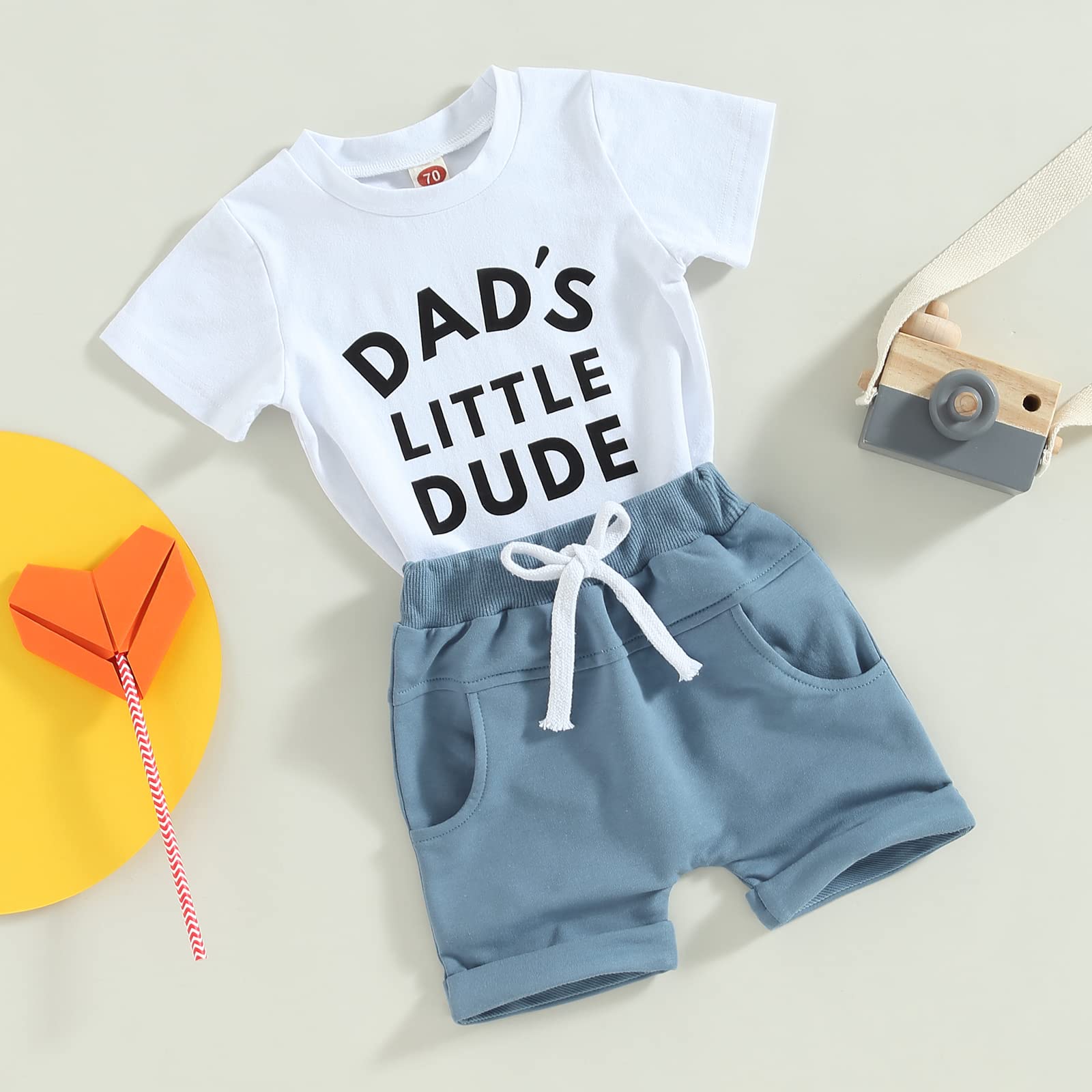 Toddler Baby Boy Summer Clothes Fathers Day Outfit Letter Short Sleeve T-Shirt Tops Solid Shorts Set 2Pcs Casual Clothing(A-Dads White,18-24 Months)