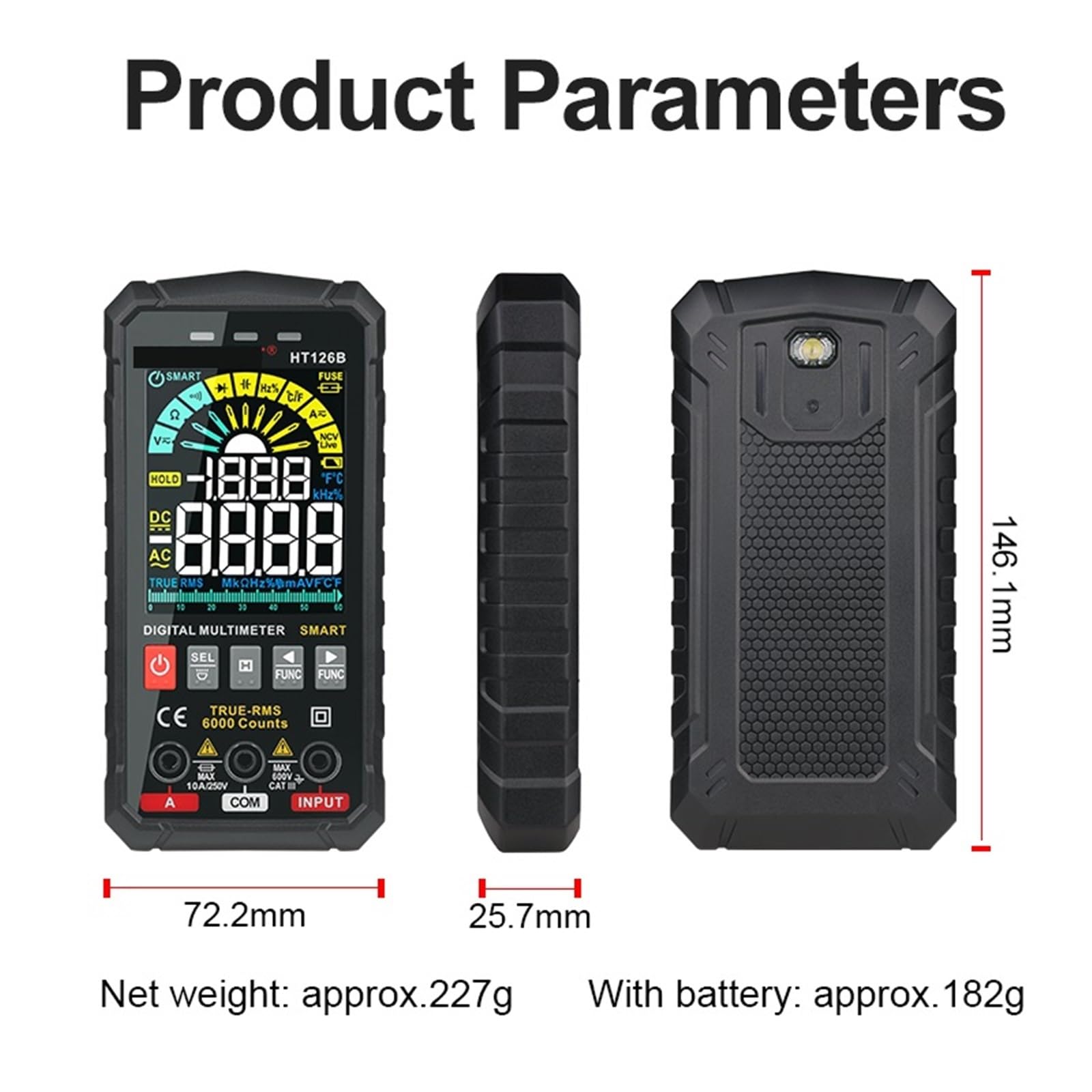 1 pz HT126 Multimetro digitale professionale AC TRMS Tensione Corrente Ohm 60 mF Hz Tester misuratore elettricista(HT127B)