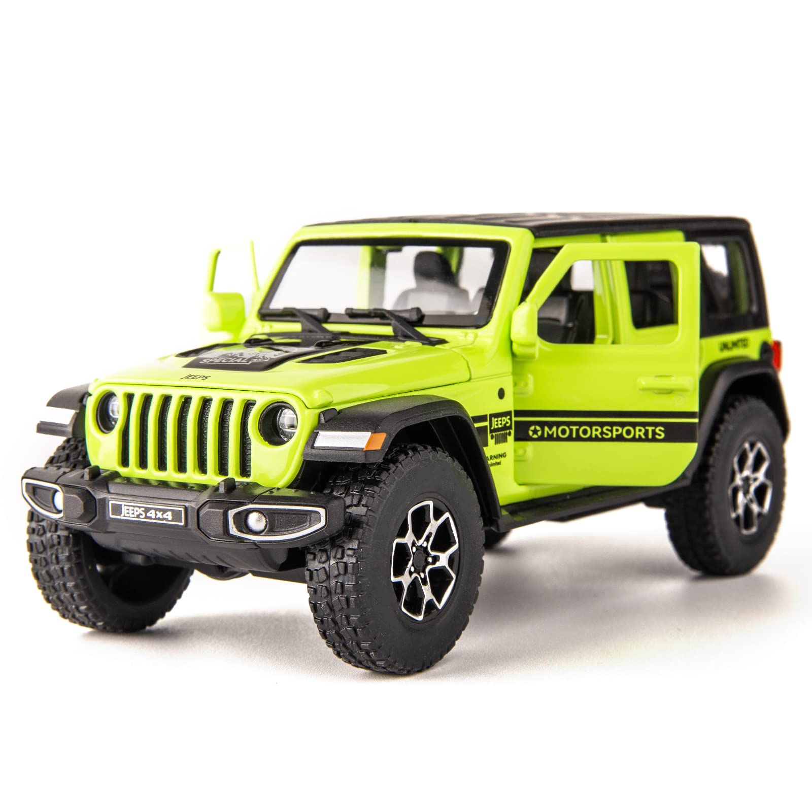 TGRCM-CZ 7 Door Wrangler Toy Car 1/32 Die-cast Pull Back Model Car with Sound and Light Toy Vehicle for Girls Boys Festival Gift Green Car