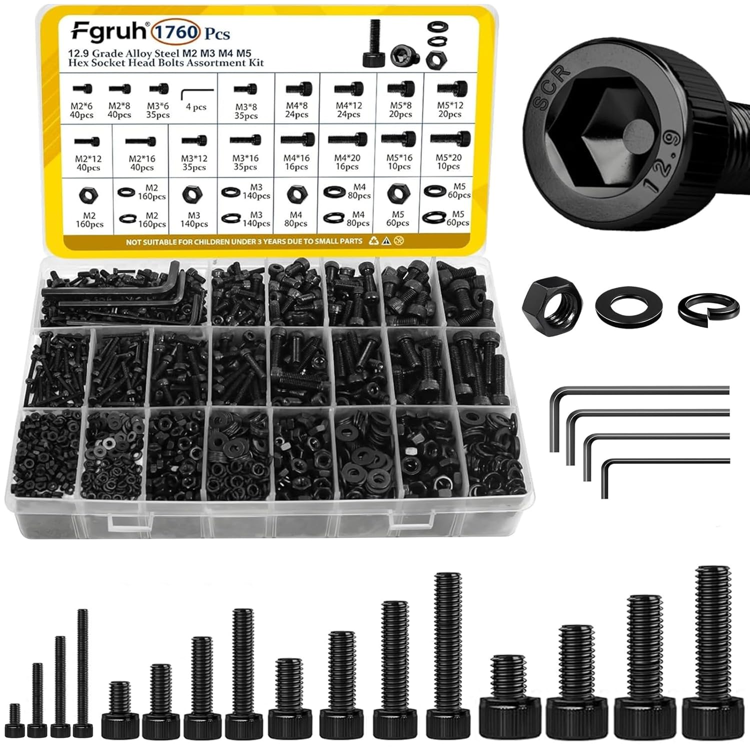 1220PCS M3 M4 M5 M6 Metric Hex Socket Head Screws Assortment Kit — Amazon image 30