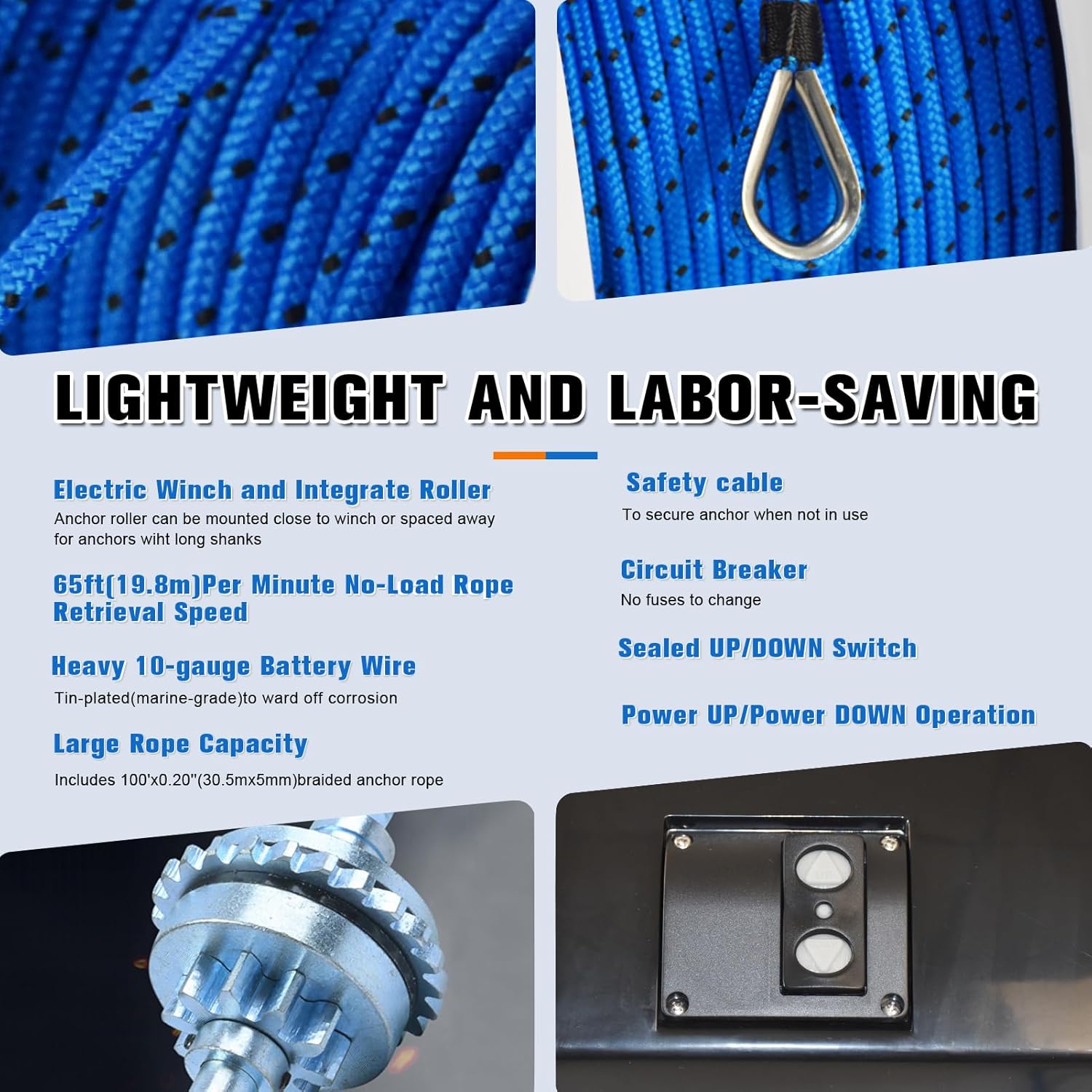 Electric Anchor Winch, 25 LBS Marine Windlass, 12V with Remote Control, 100ft Rope, Easy to Operate, Black