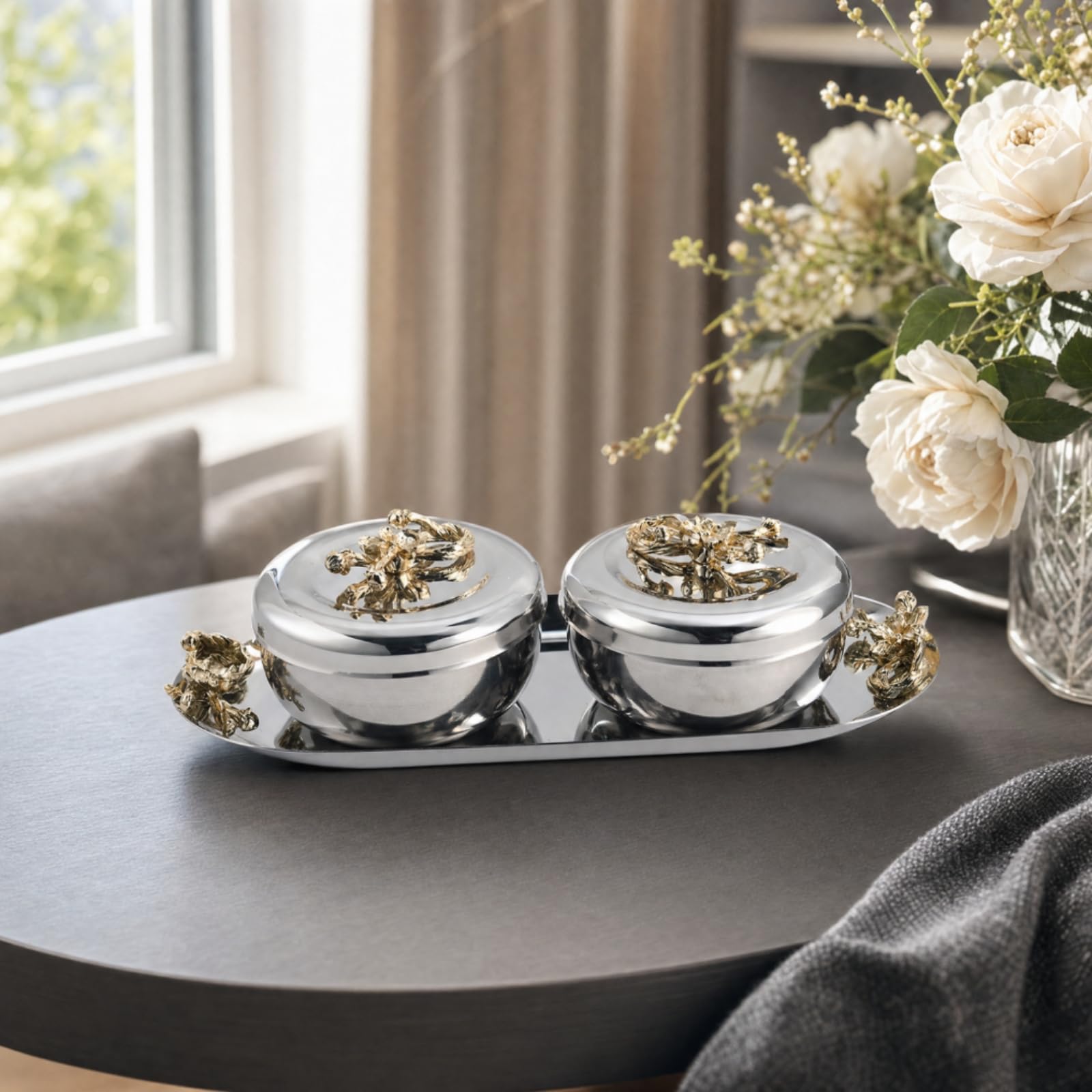 Gralara Kaffeedosen mit Tablett Modern Edelstahldosen mit Tablett Stabil Kaffeedose für Kaffeeecke, 300 125 70mm