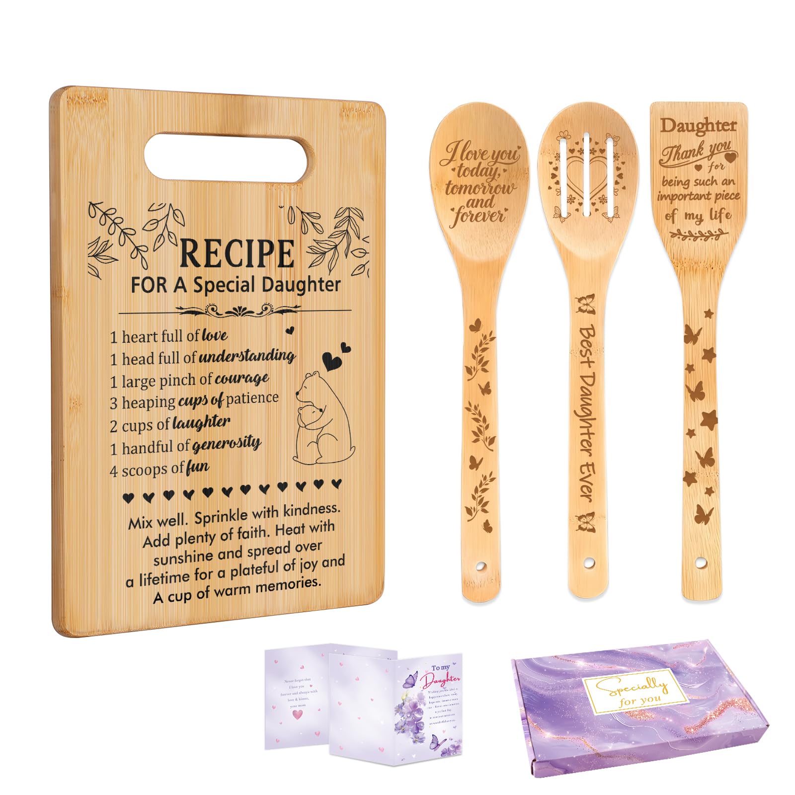 Daughter Gifts from Mom- Recipe for a Special Daughter Daughter Birthday Gifts Cutting Board Set, Mother Dad to Daughter Gifts for Christmas Valentines Day, Wedding Present