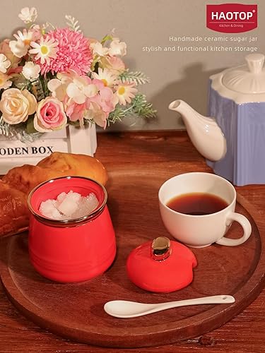 Miniatura 4 de HAOTOP Azucarero de 12 onzas con tapa y cuchara, recipiente de cerámica simple para azúcar, dispensador de azúcar, accesorios de barra de café,