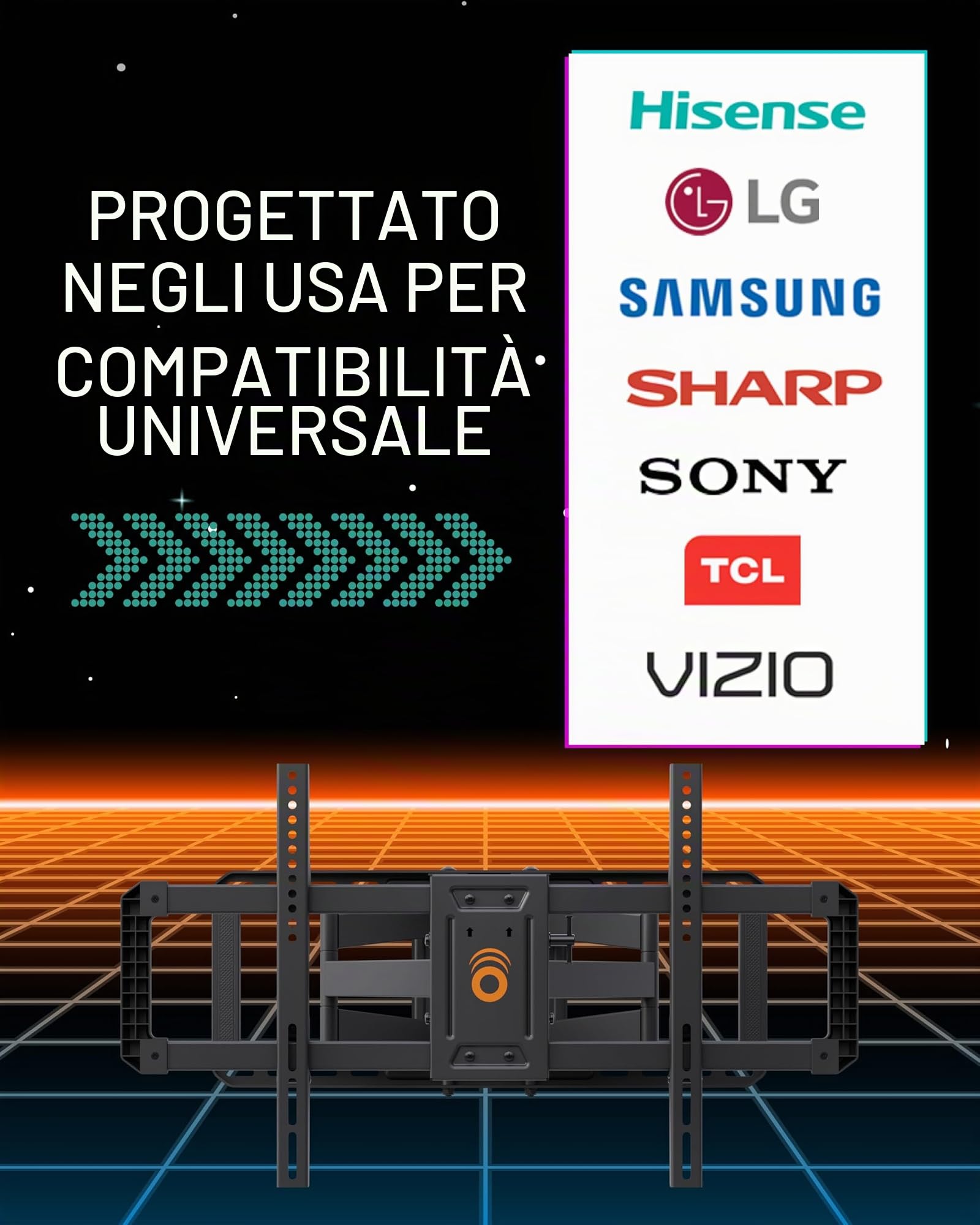 ECHOGEAR TV- Supporto da parete a movimento completo, schermi fino a 90, ruotabile, inclinabile, estendibile, design universale, con sagoma per fori di montaggio, adatto per Samsung, Vizio, LG, ecc.