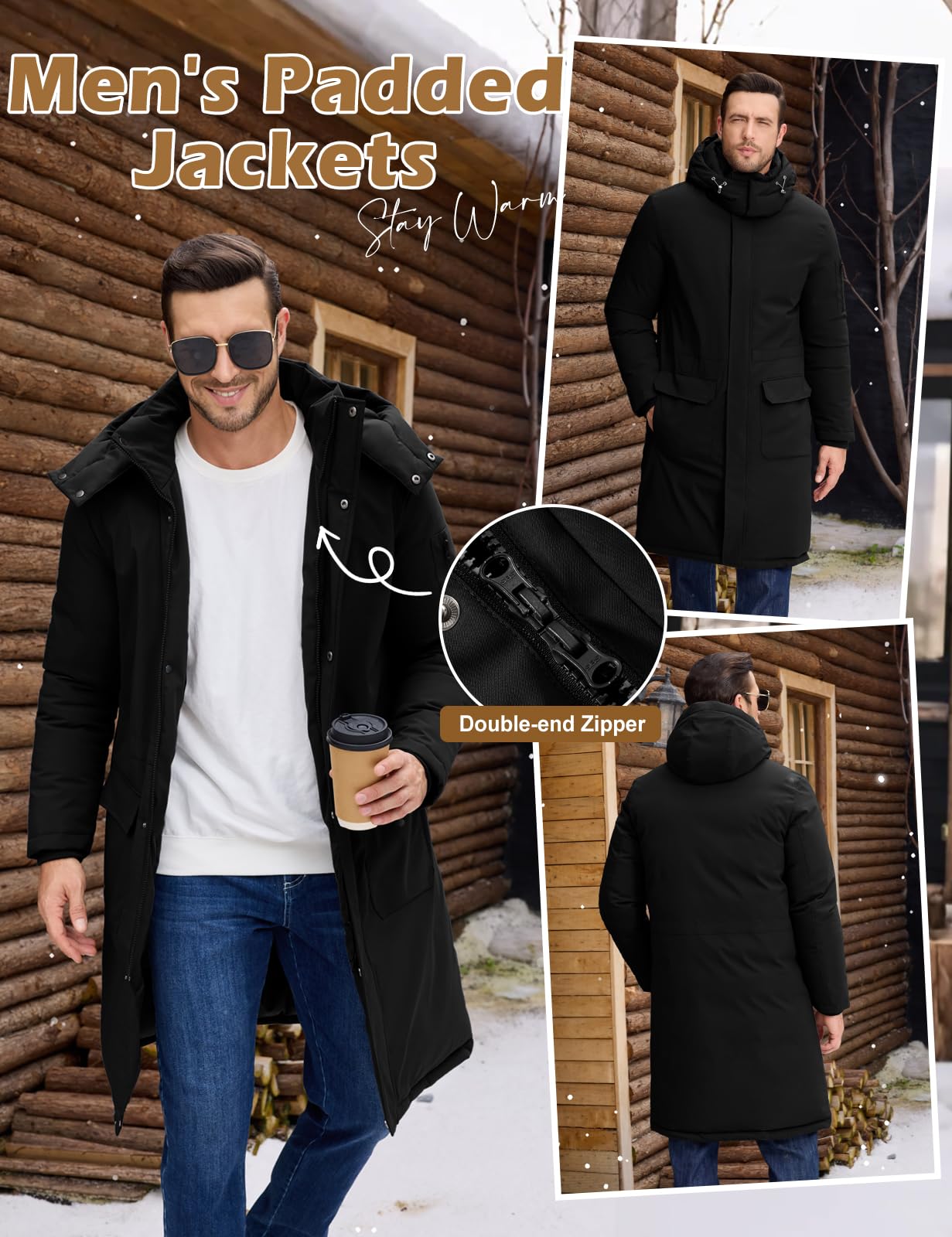 TOMEEK Chaqueta Hombre Invierno Abrigo Largo Hombre Cálido Acolchada con Capucha Cremallera Parka Casual Chaquetas Cazadora Viento Abrigos Coat Chaquetón con Bolsillos