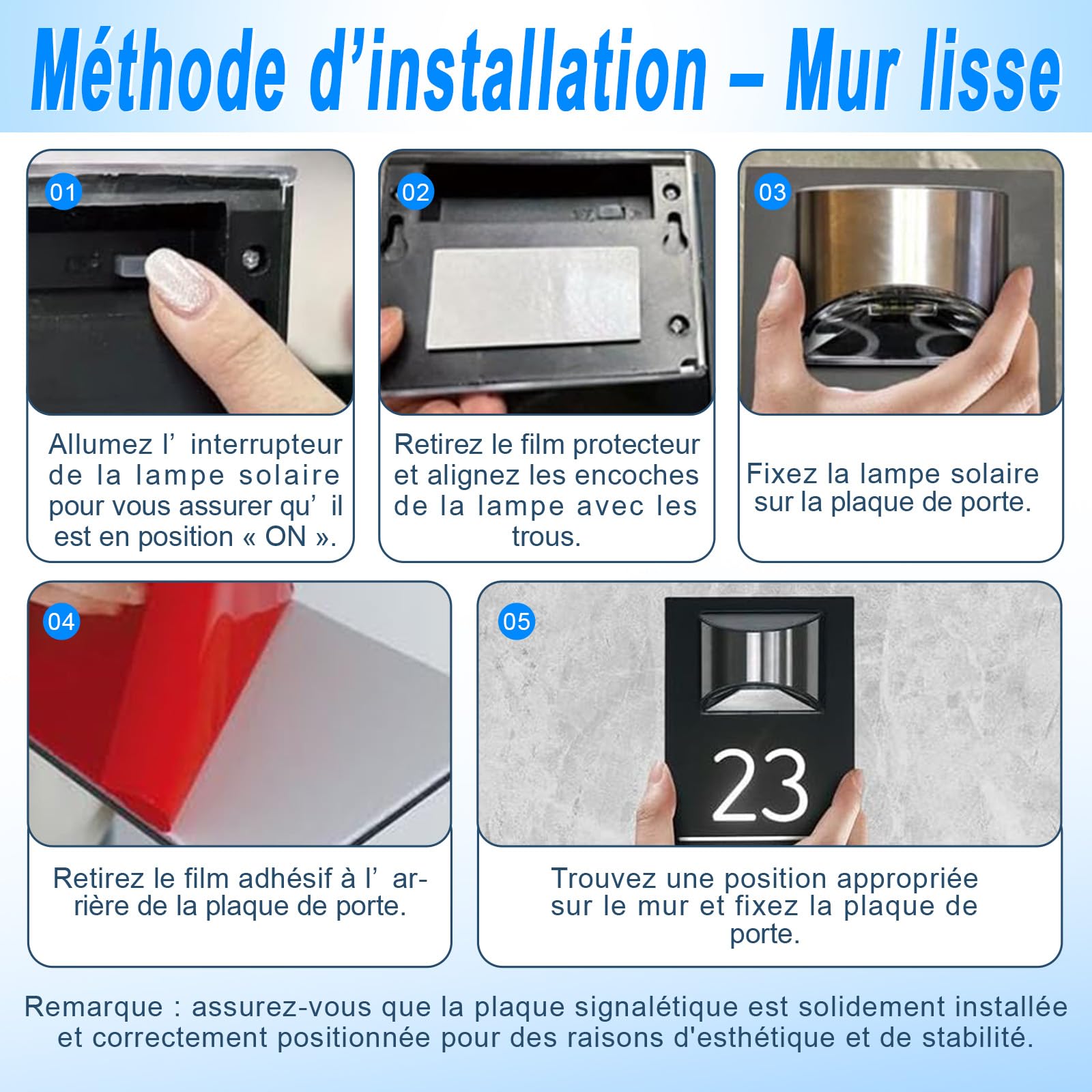 Plaque Numéro de Maison Solaire Personnalisée avec LED, Enseigne d’Adresse Extérieure Étanche, Numéro de Maison Lumineux Moderne pour Jardin, Cour, Entrée et Façade (Noir)