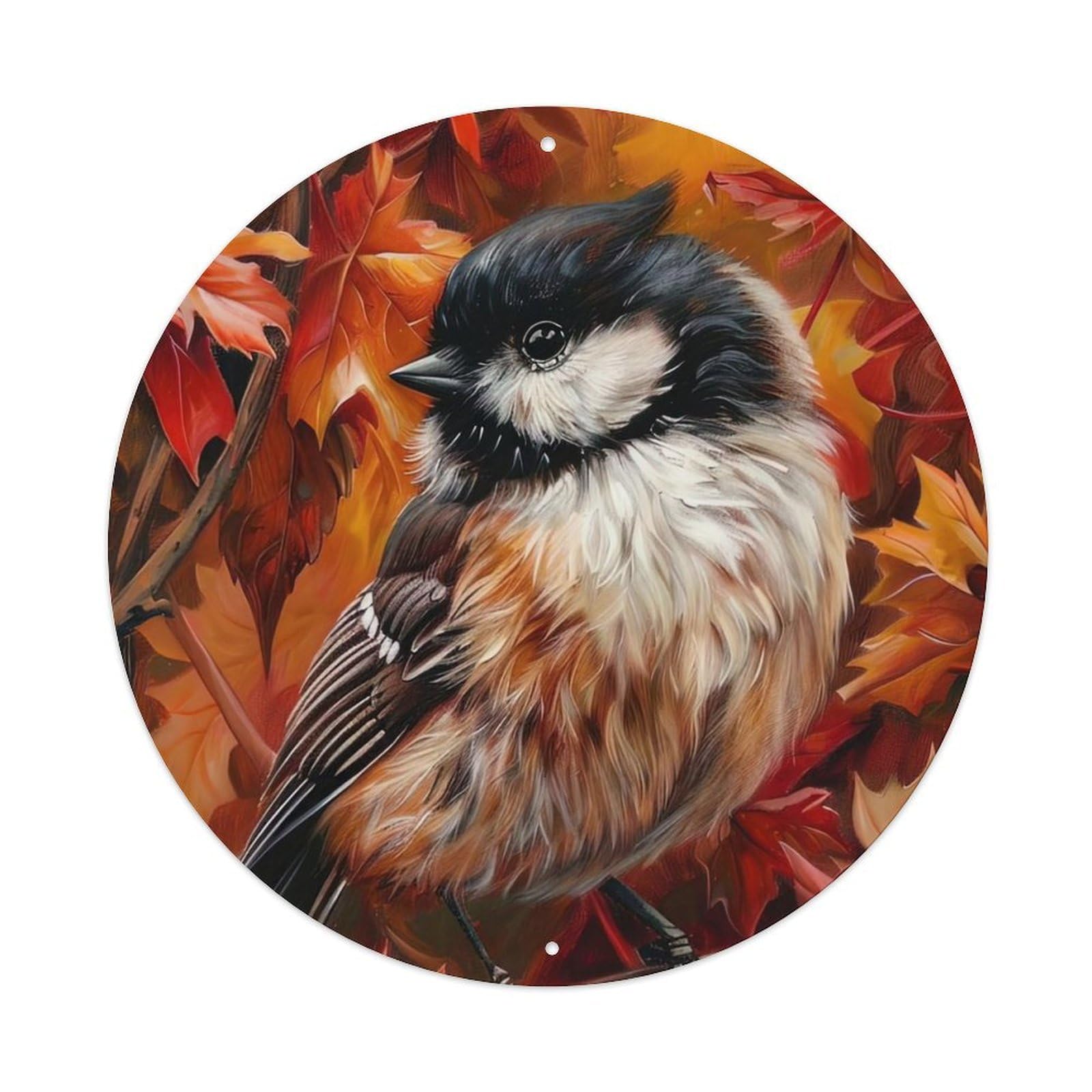 Animal Birds in The Maple Leaves Metal Tin Sign
