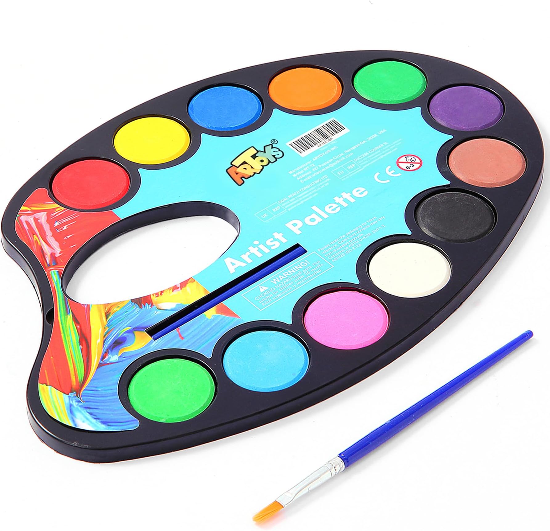 ARTOYS Watercolour Paint Set, Paint Blocks for Children,12 Colors Watercolor Block Perfect for Kids, Art Supplies for Beginners