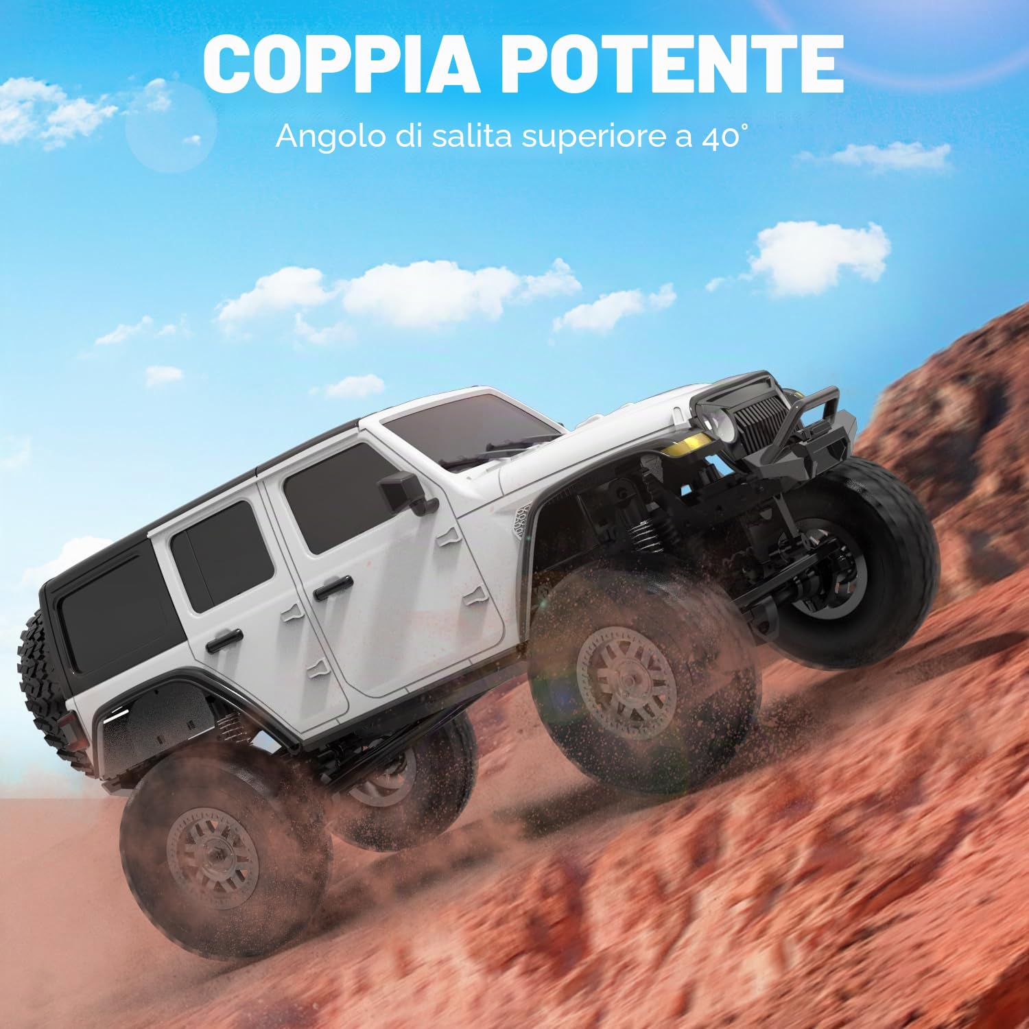 FLYCOLOR RCS24 Fuoristrada 1/24 Camion RC 4x4 Fuoristrada Crawler Veicolo da Scalata Tutto Terreno Camion RC Mostro Telecomandato Auto con Faro Luminoso 2 Batterie Impermeabile Giocattoli Hobby (RTR